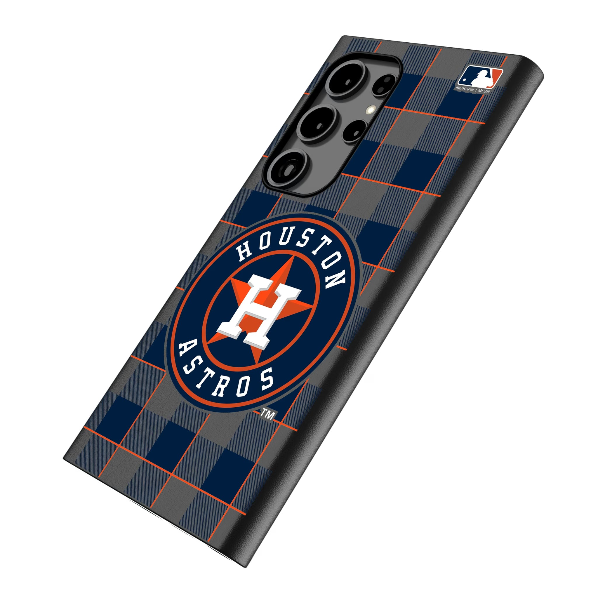 Houston Astros Plaid Galaxy MagSafe Compatible Phone Case for Samsung Galaxy - Isometric View