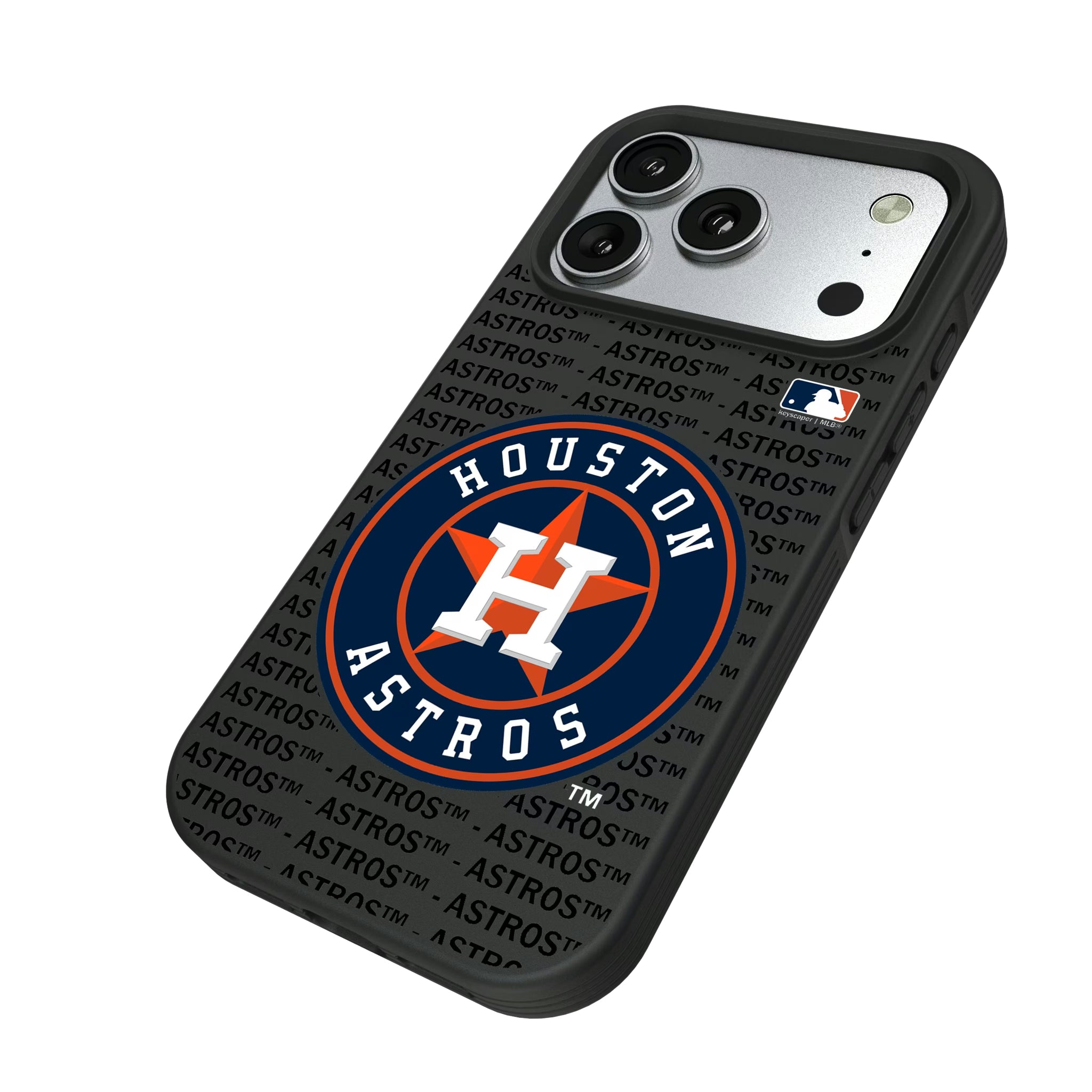 Houston Astros Text Backdrop iPhone Bump Phone Case for Apple iPhone - Isometric View#Device_iPhone 17 Pro