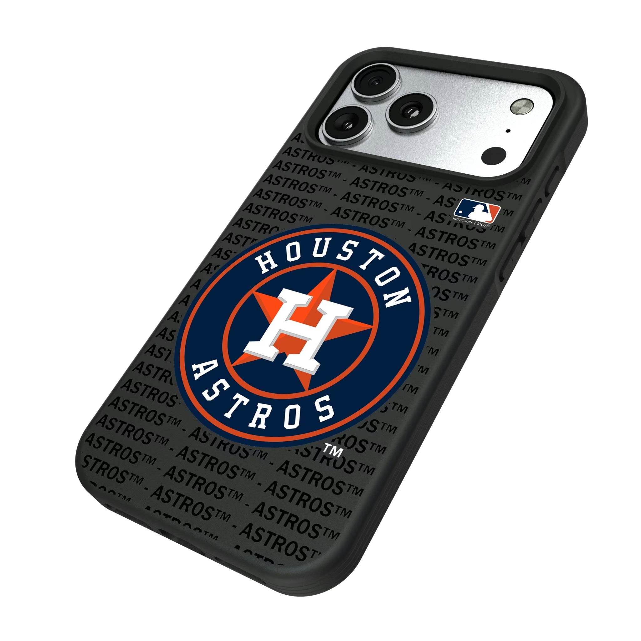 Houston Astros Text Backdrop iPhone Bump Phone Case for Apple iPhone - Isometric View#Device_iPhone 17 Pro Max
