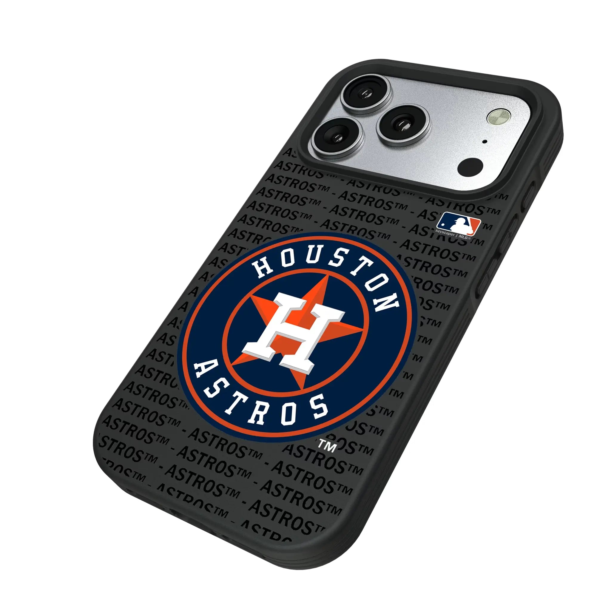 Houston Astros Text Backdrop iPhone Bump Phone Case for Apple iPhone - Isometric View#Device_iPhone 17 Pro