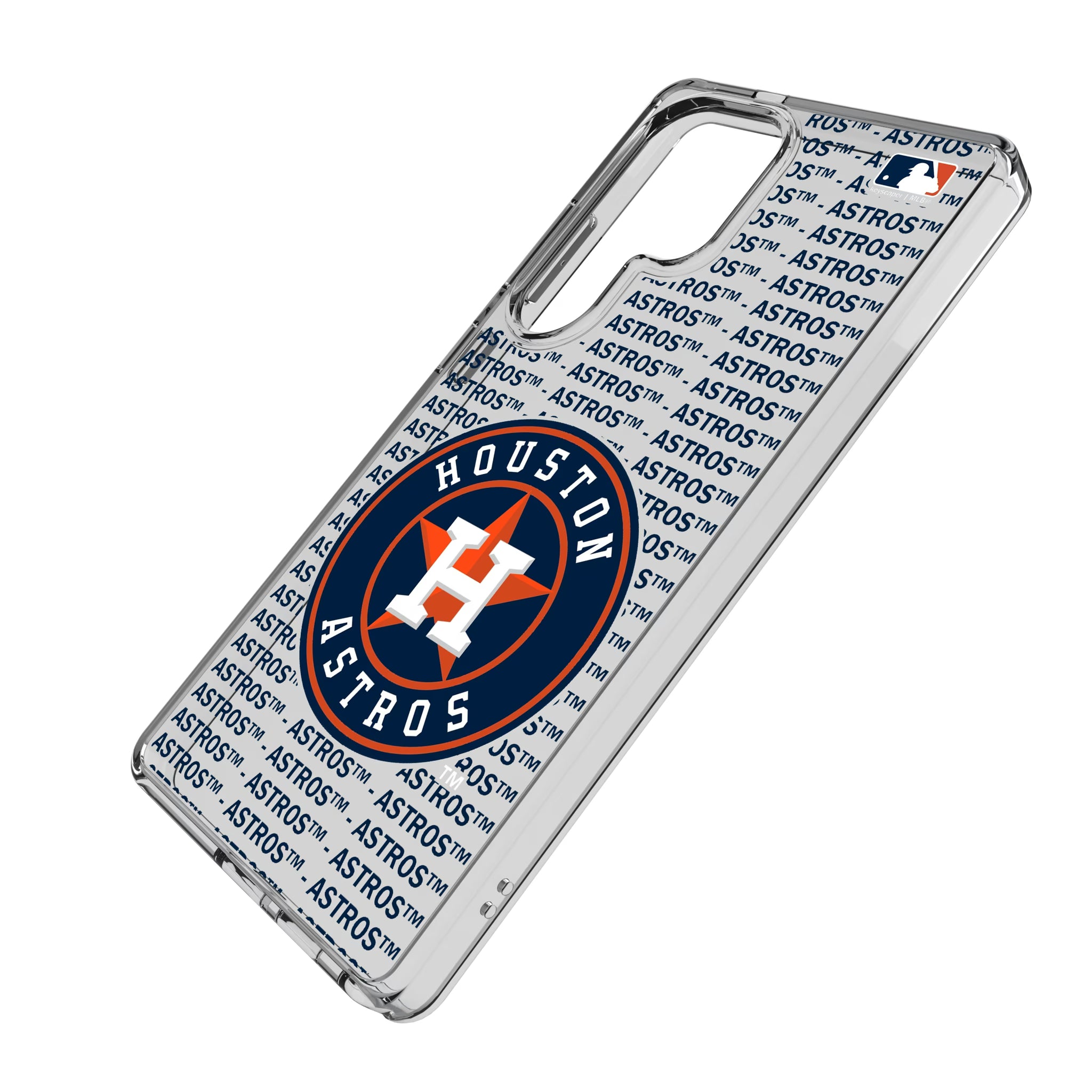 Houston Astros Text Backdrop Galaxy Clear Phone Case for Samsung Galaxy - Isometric View