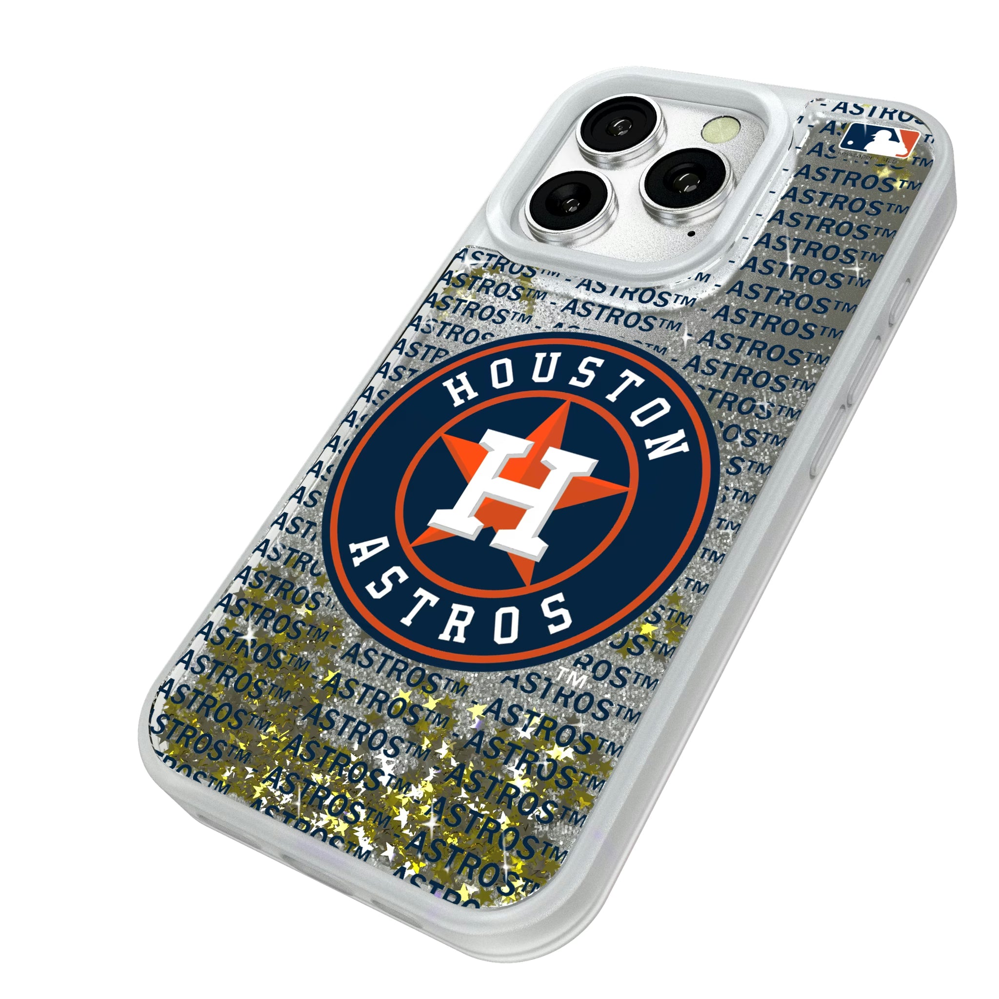 Houston Astros Text Backdrop iPhone Glitter Phone Case for Apple iPhone - Isometric View#Device_iPhone 16 Pro
