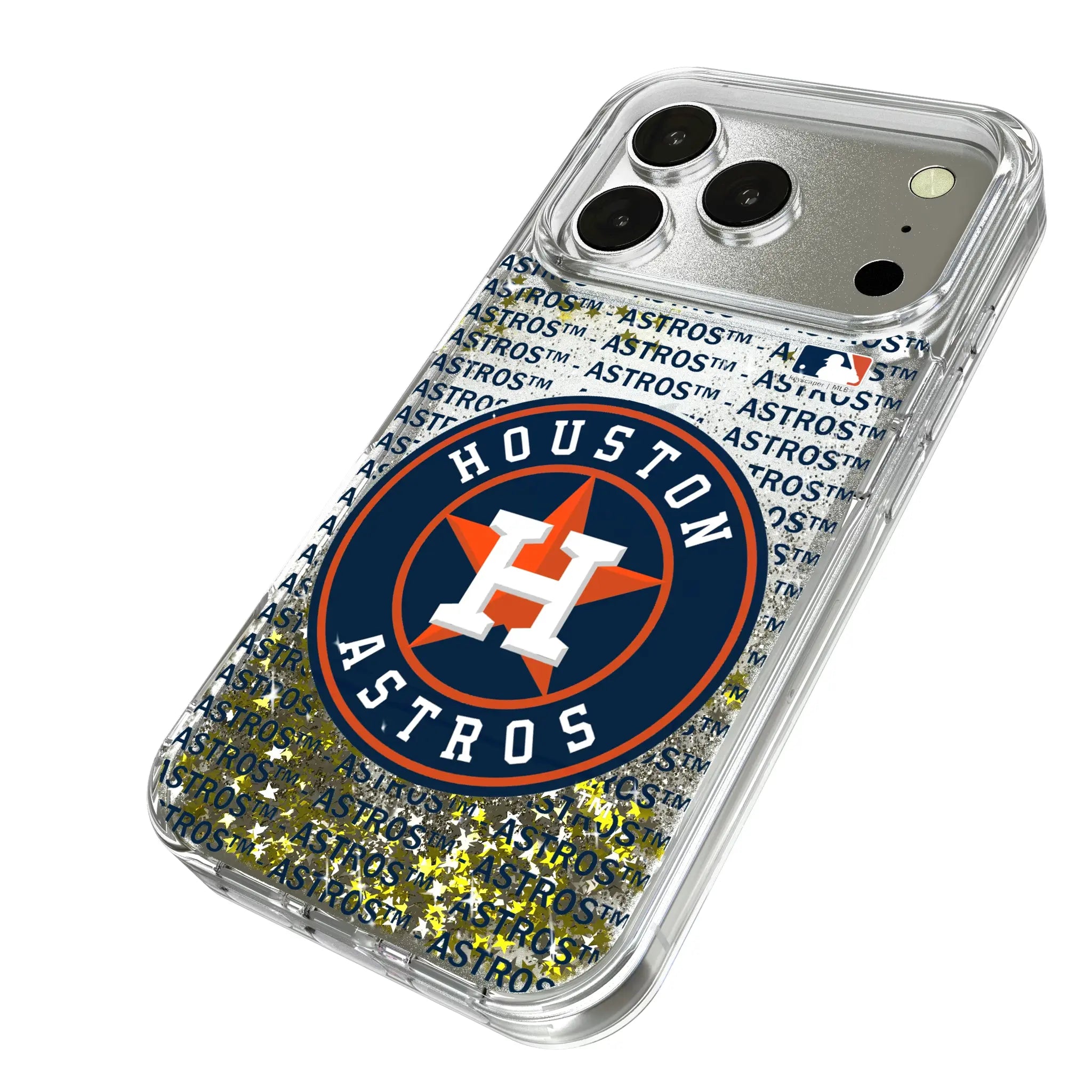 Houston Astros Text Backdrop iPhone Glitter Phone Case for Apple iPhone - Isometric View