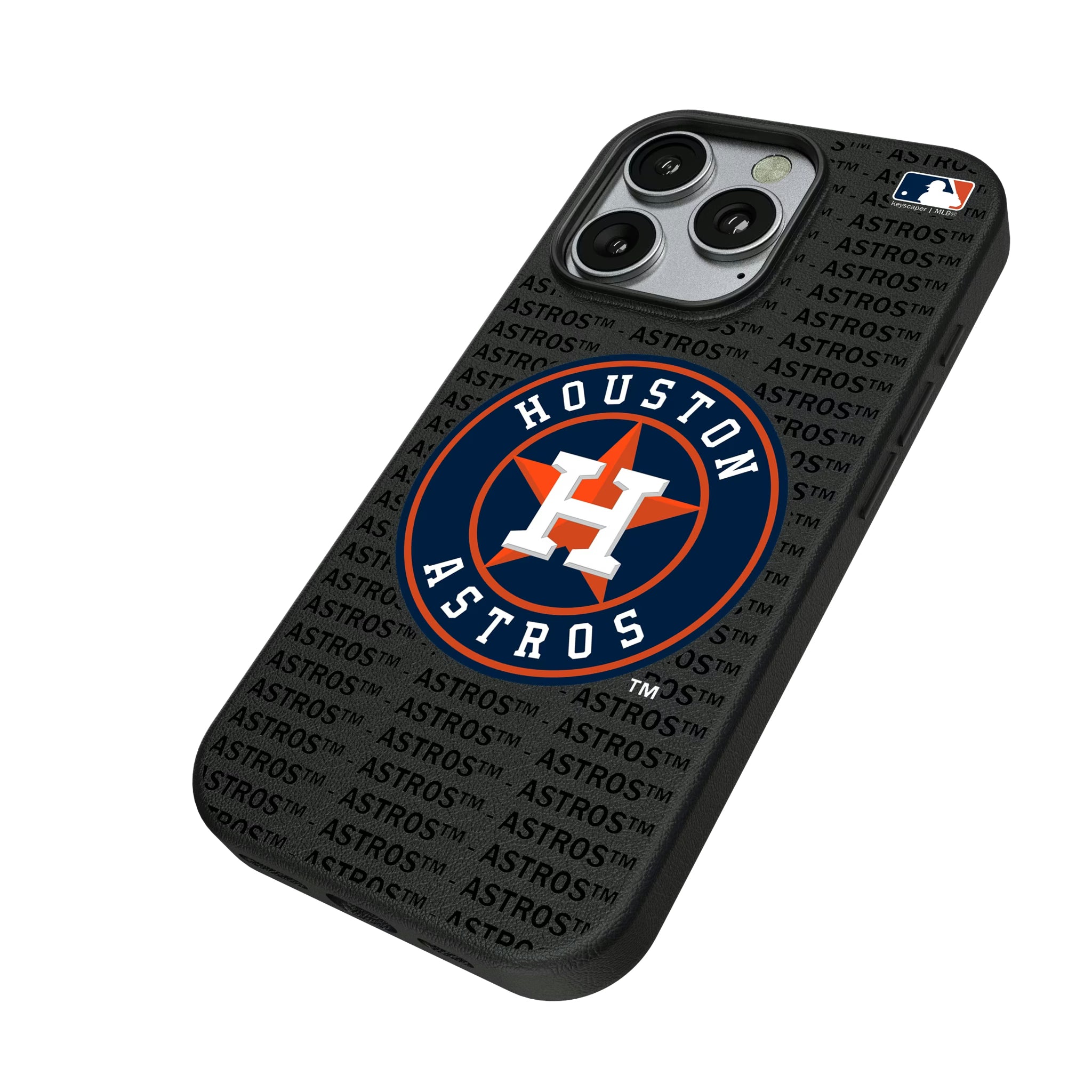 Houston Astros Text Backdrop iPhone MagSafe Compatible Phone Case for Apple iPhone - Isometric View