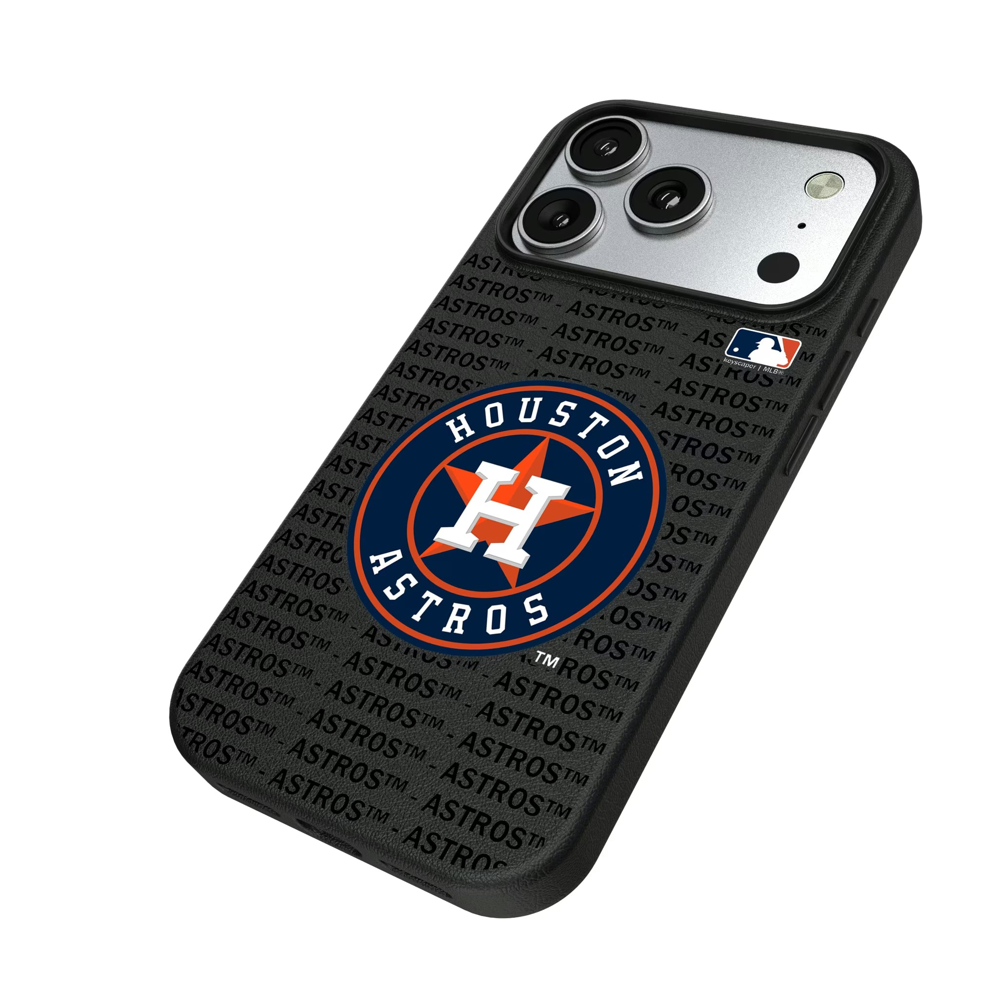 Houston Astros Text Backdrop iPhone MagSafe Compatible Phone Case for Apple iPhone - Isometric View#Device_iPhone 17 Pro