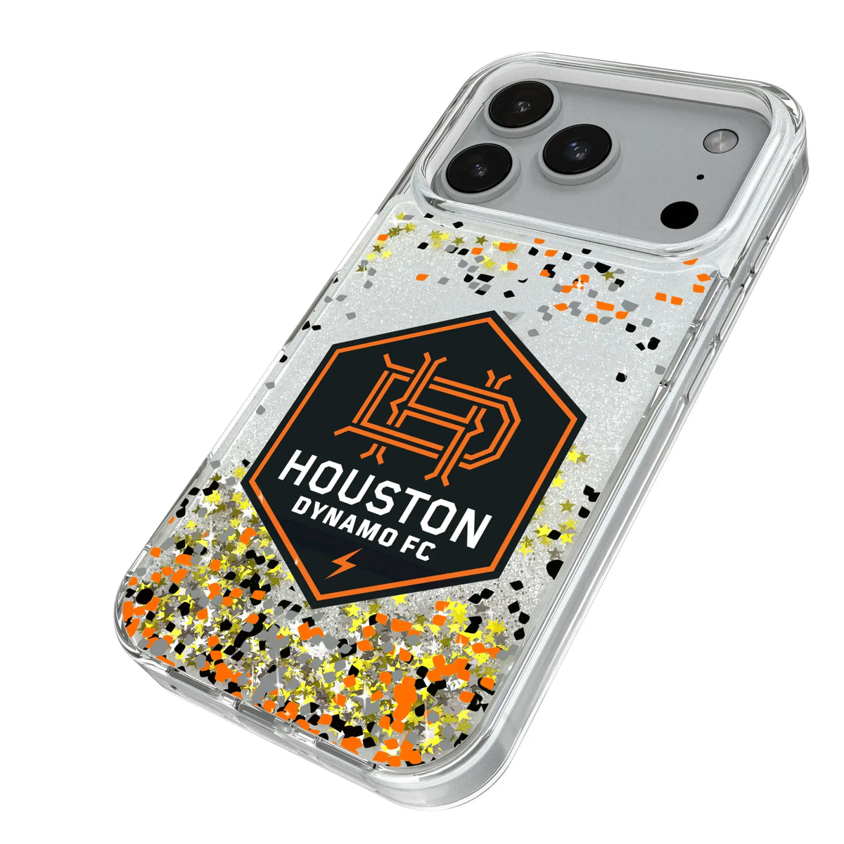 Houston Dynamo Confetti iPhone Glitter Phone Case for Apple iPhone - Isometric View#Device_iPhone 18 Pro