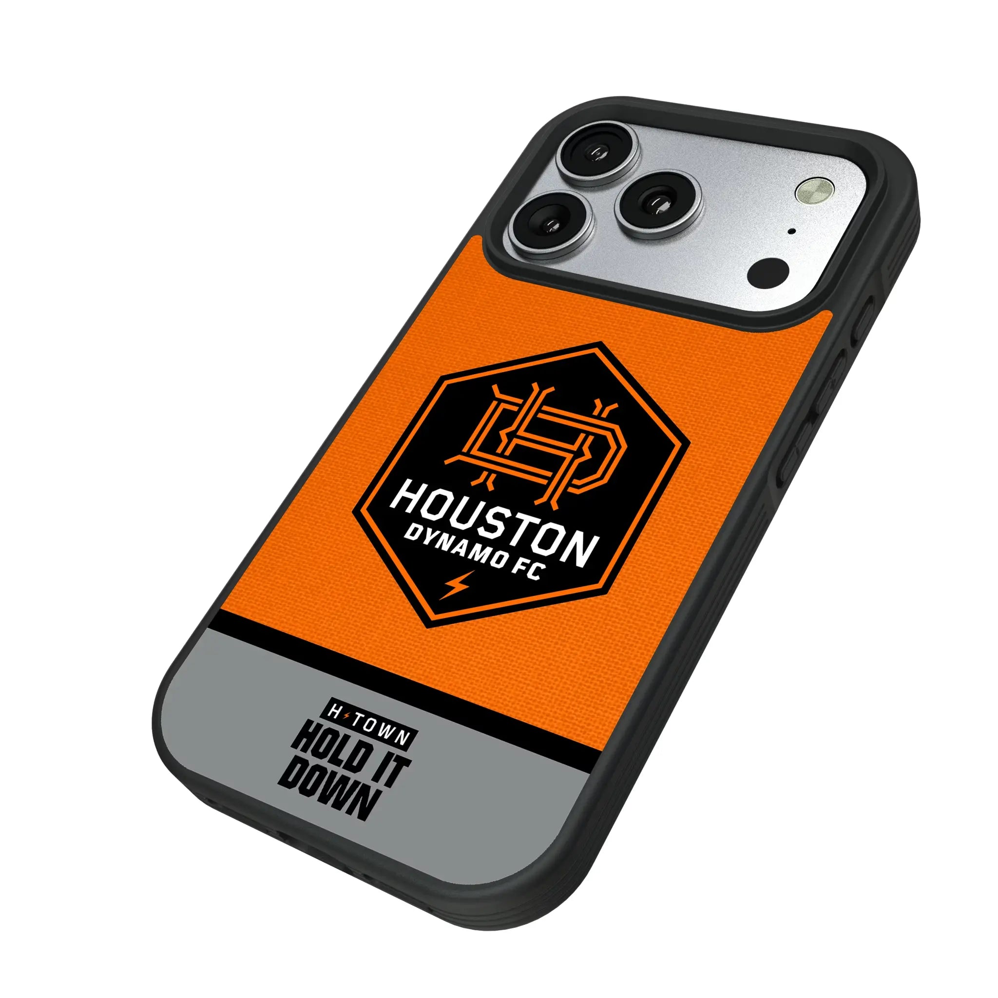 Houston Dynamo Endzone Solid iPhone Bump Phone Case for Apple iPhone - Isometric View#Device_iPhone 17 Pro
