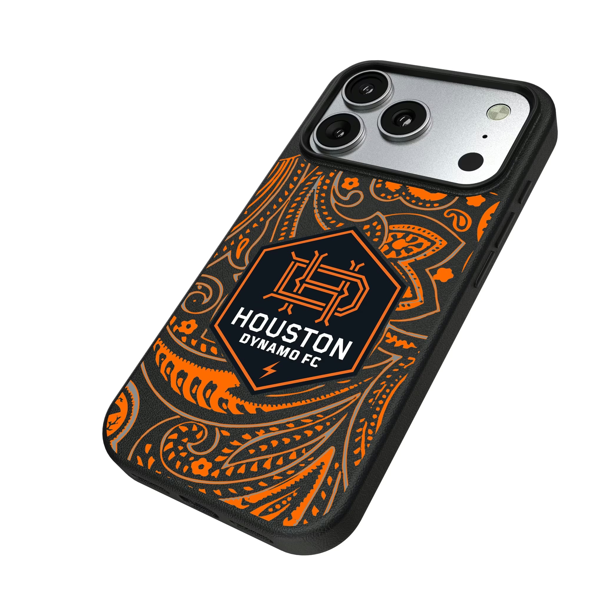 Houston Dynamo Paisley iPhone MagSafe Compatible Phone Case for Apple iPhone - Isometric View#Device_iPhone 17 Pro