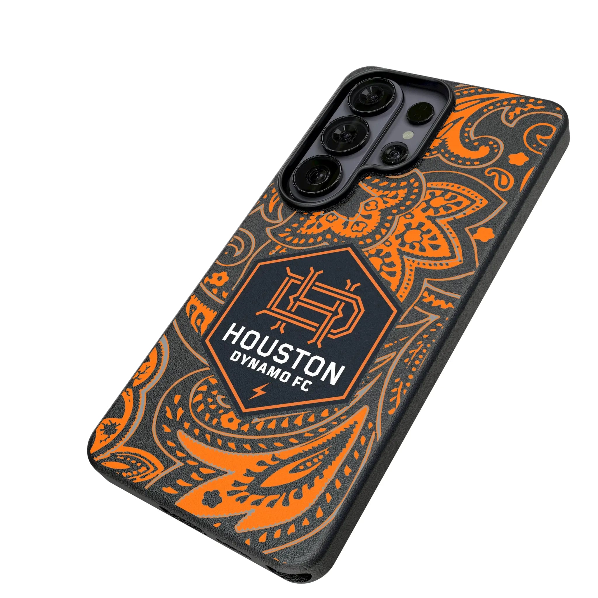 Houston Dynamo Paisley Galaxy MagSafe Compatible Phone Case for Samsung Galaxy - Isometric View#Device_Galaxy S26 Ultra