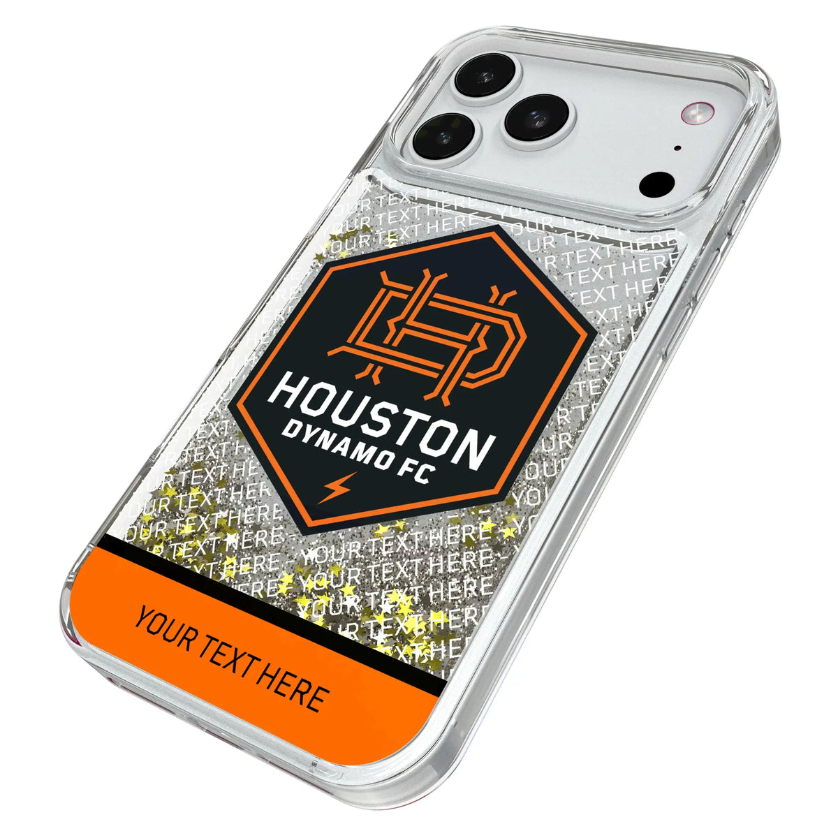 Houston Dynamo Personalized EndZone Plus iPhone Glitter Phone Case for Apple iPhone - Isometric View#Device_iPhone 18 Pro Max