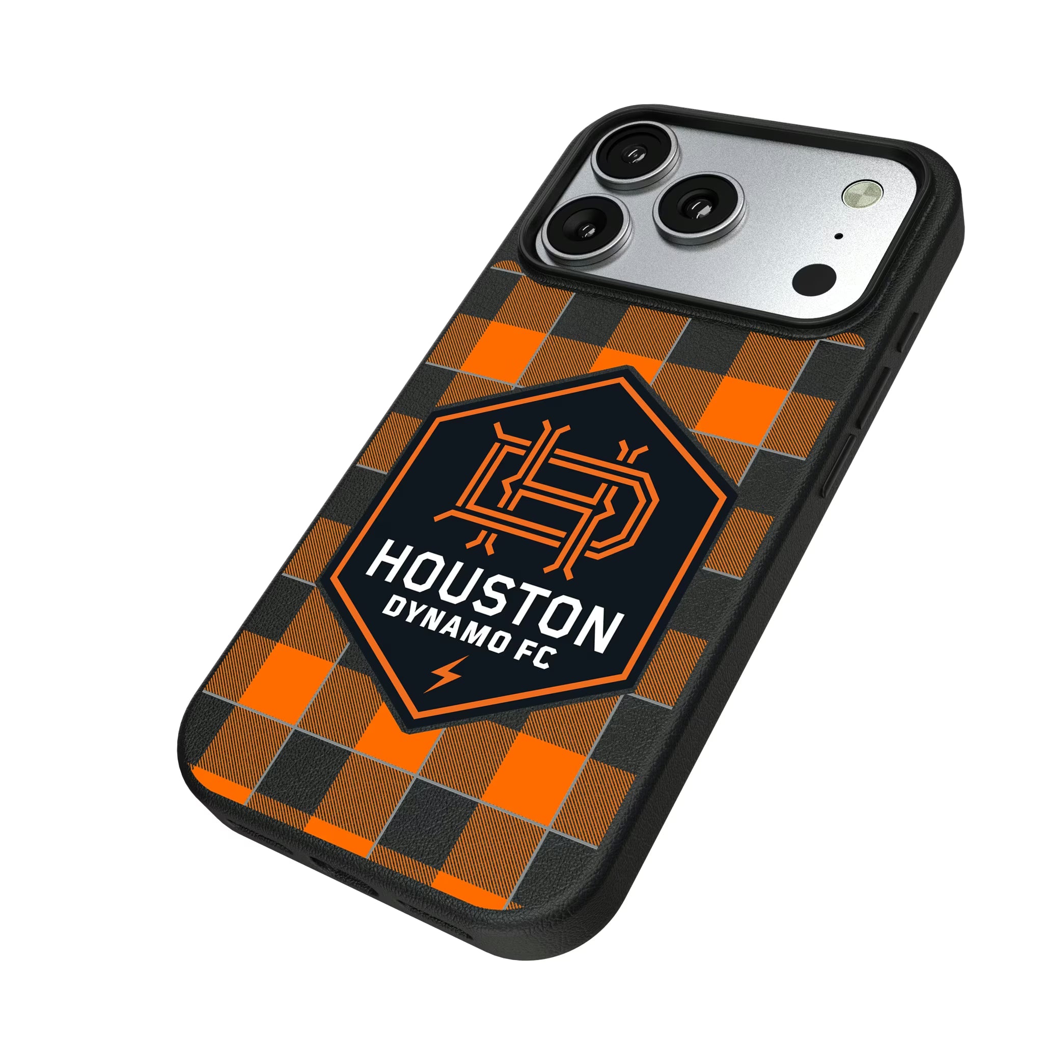 Houston Dynamo Plaid iPhone MagSafe Compatible Phone Case for Apple iPhone - Isometric View#Device_iPhone 17 Pro