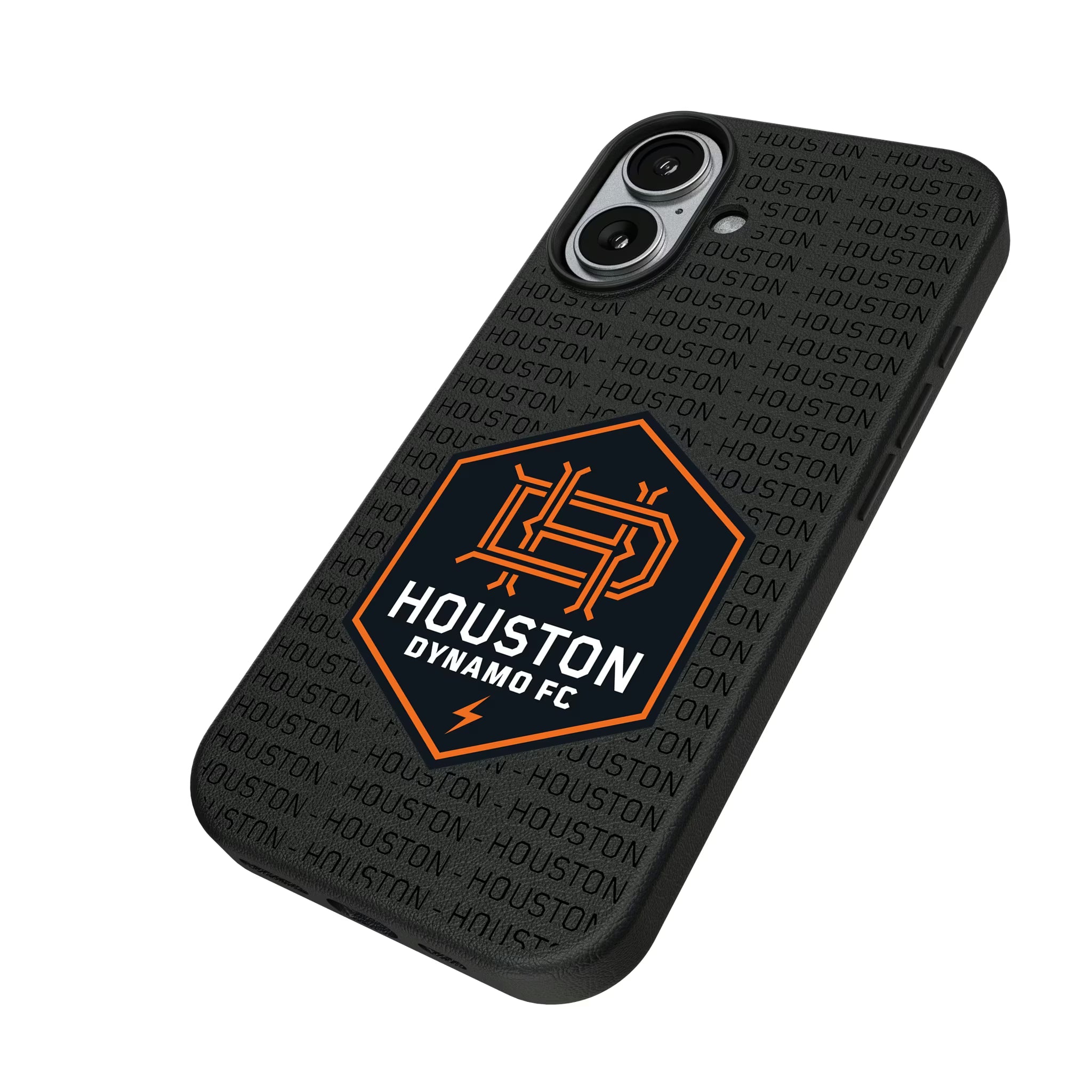 Houston Dynamo Text Backdrop iPhone MagSafe Compatible Phone Case for Apple iPhone - Isometric View#Device_iPhone 17