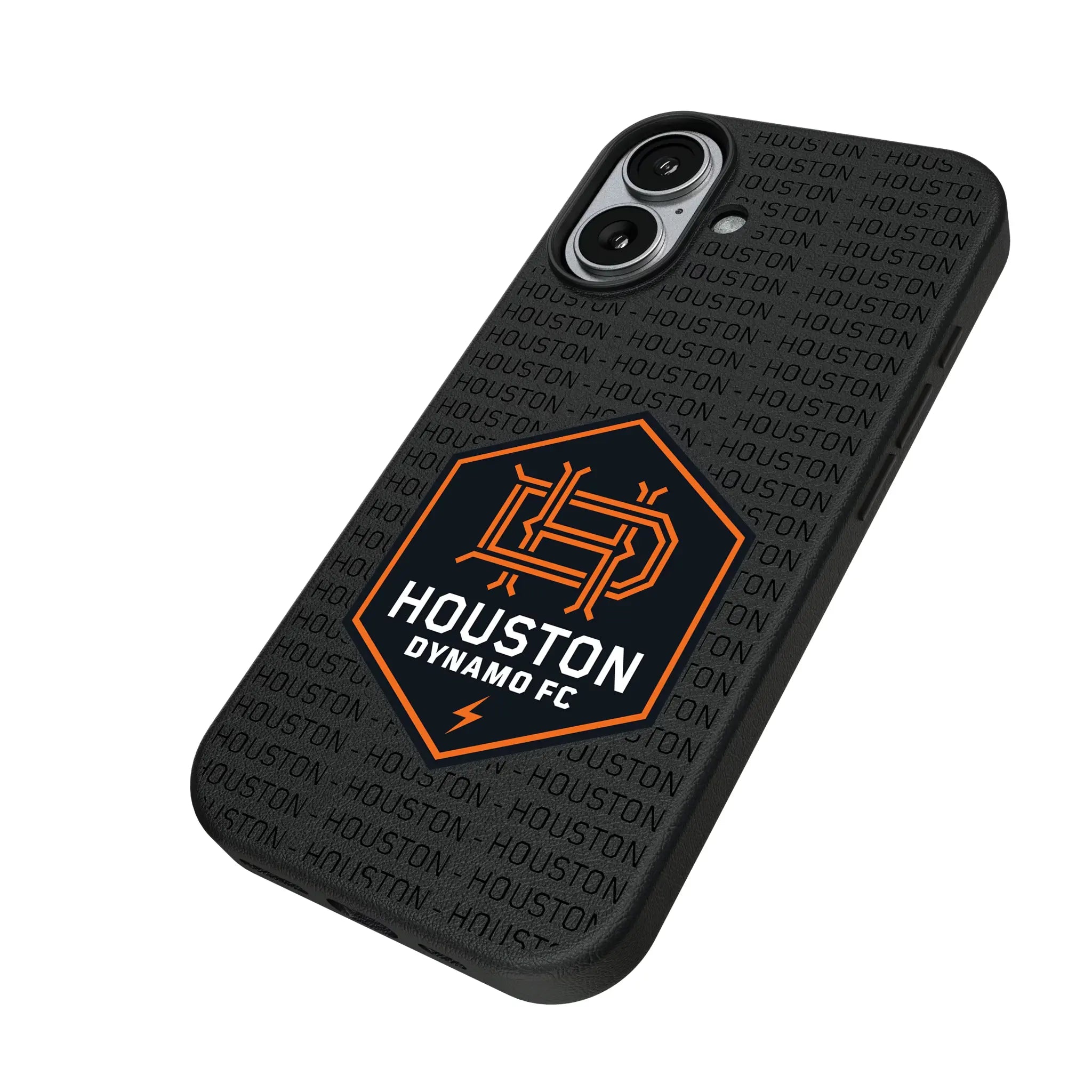 Houston Dynamo Text Backdrop iPhone MagSafe Compatible Phone Case for Apple iPhone - Isometric View#Device_iPhone 17