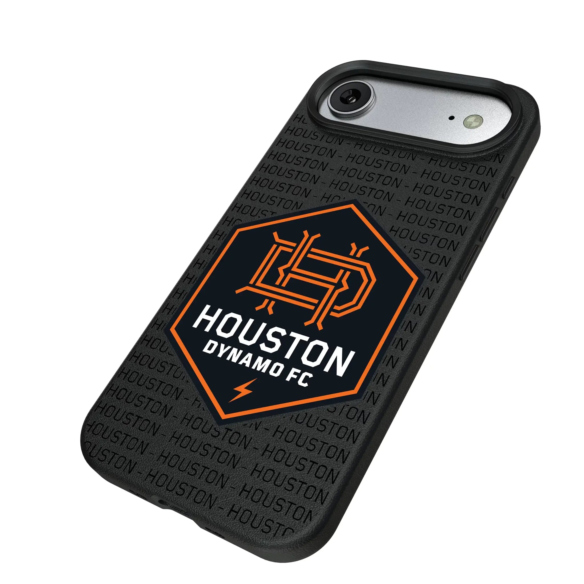 Houston Dynamo Text Backdrop iPhone MagSafe Compatible Phone Case for Apple iPhone - Isometric View#Device_iPhone Air