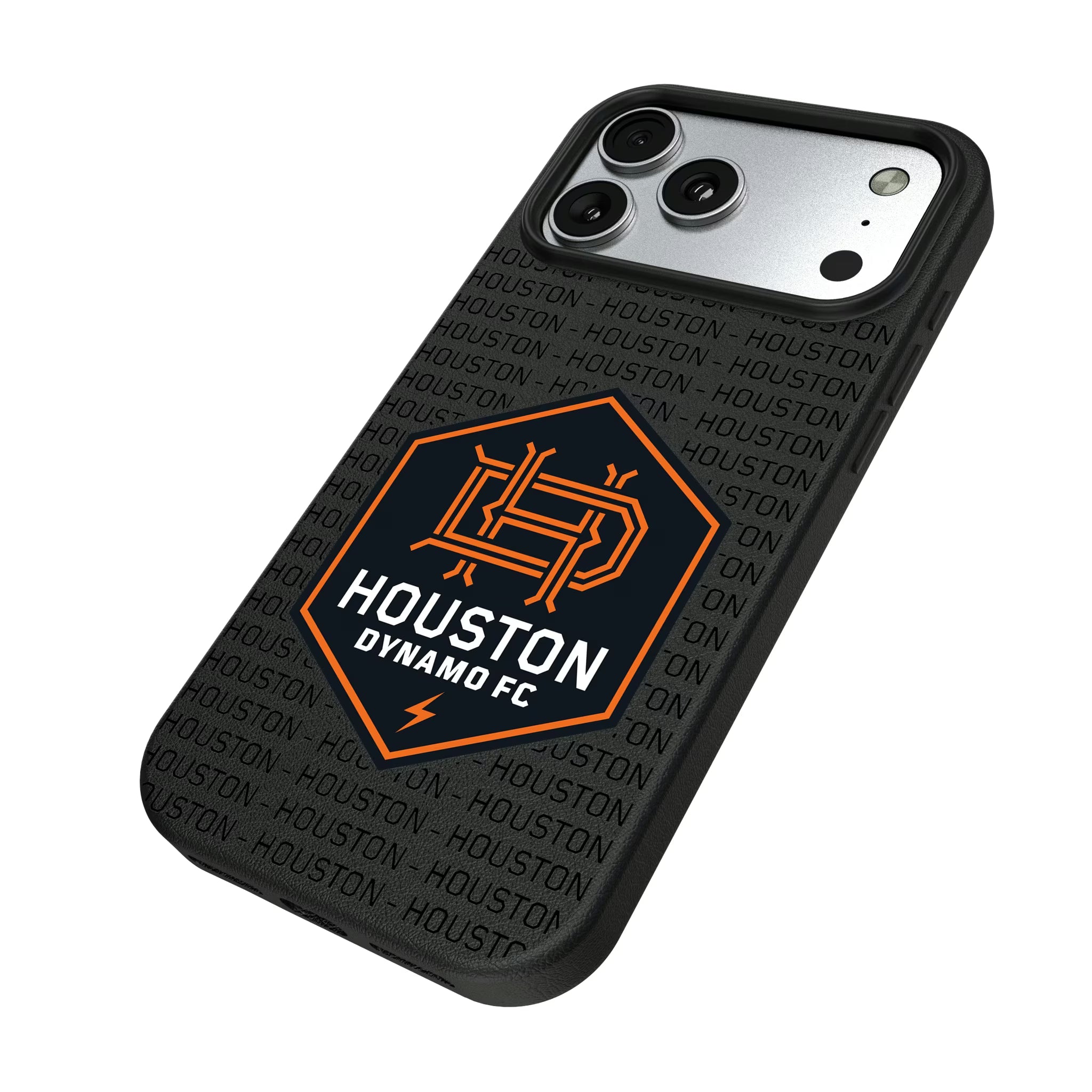 Houston Dynamo Text Backdrop iPhone MagSafe Compatible Phone Case for Apple iPhone - Isometric View#Device_iPhone 17 Pro Max