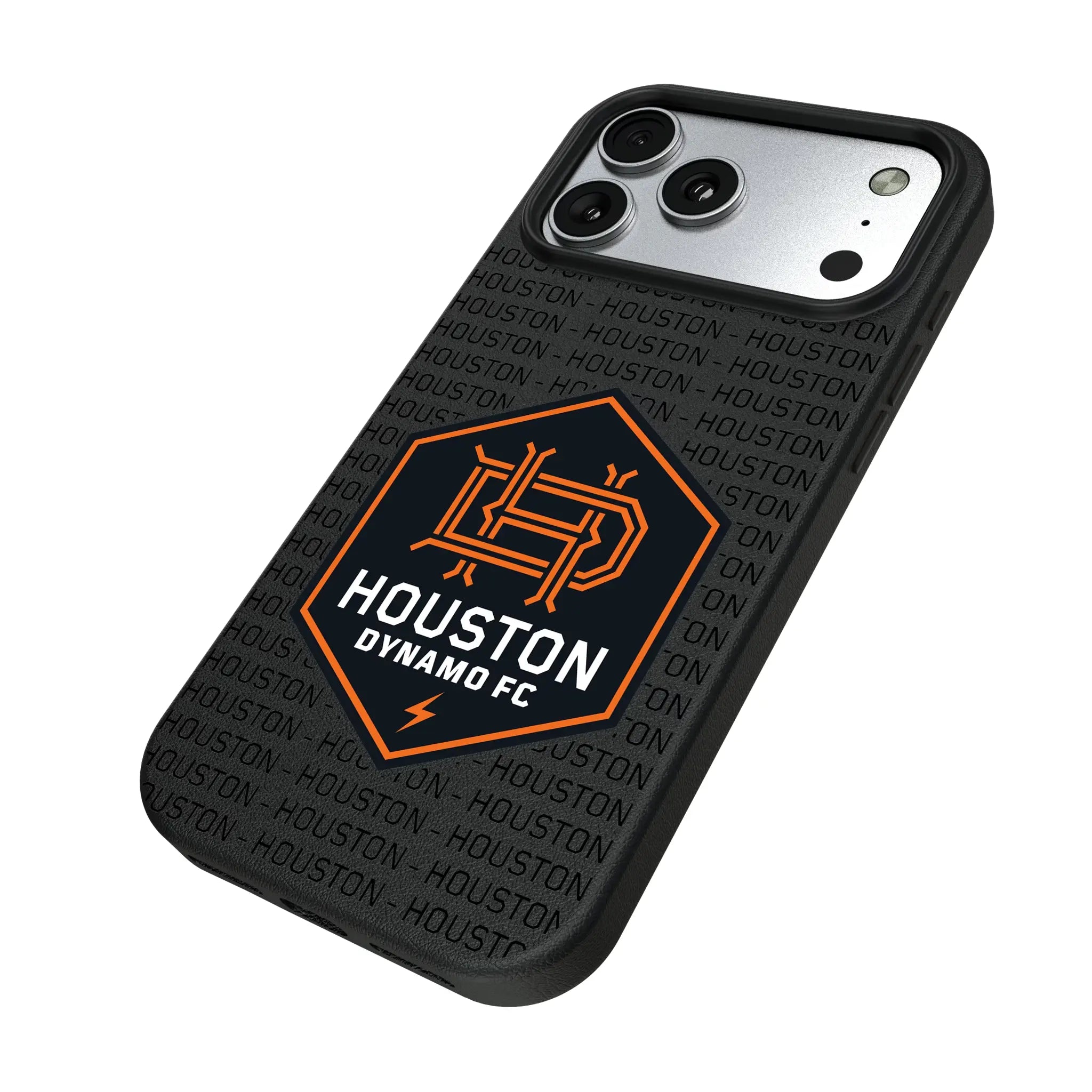 Houston Dynamo Text Backdrop iPhone MagSafe Compatible Phone Case for Apple iPhone - Isometric View#Device_iPhone 17 Pro Max