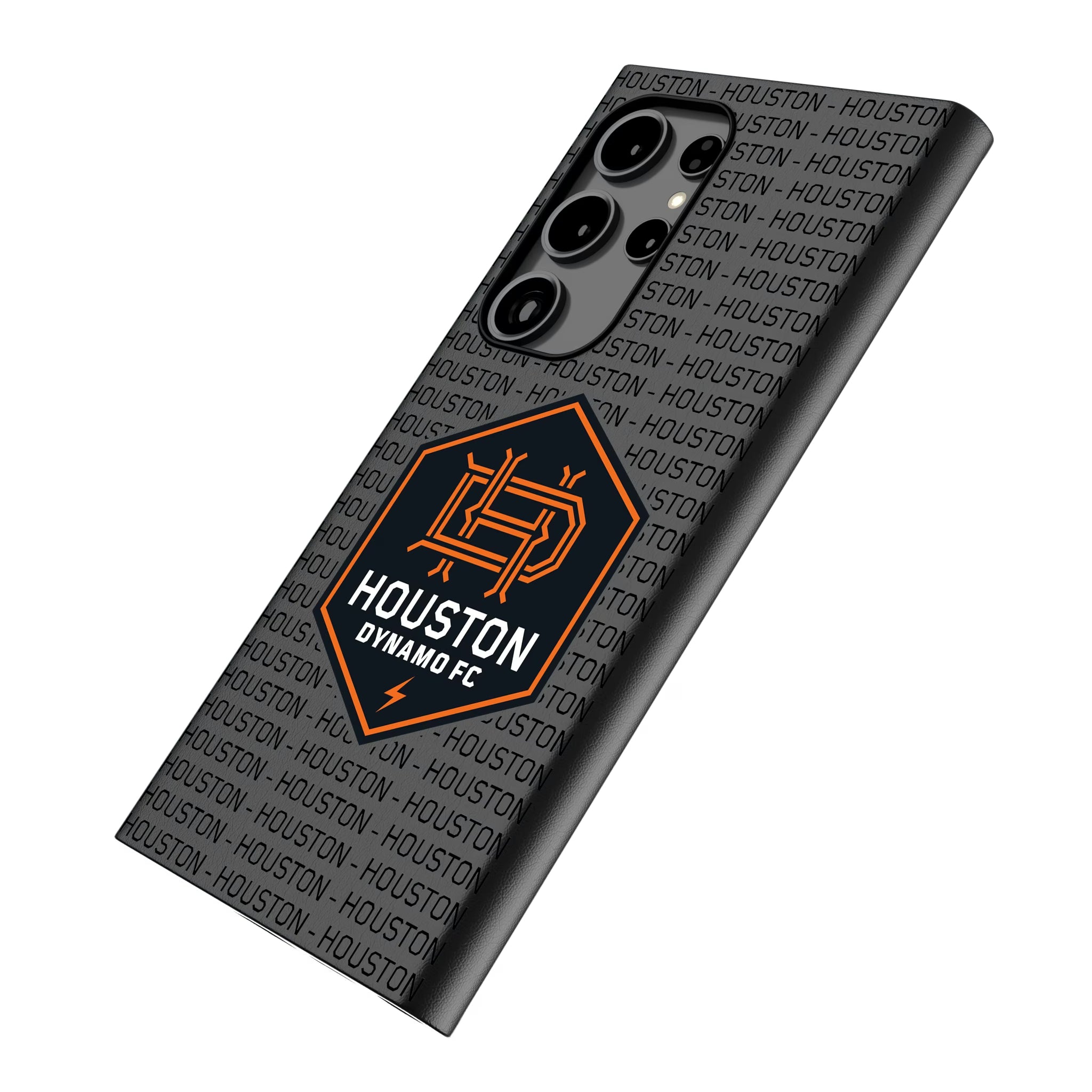 Houston Dynamo Text Backdrop Galaxy MagSafe Compatible Phone Case for Samsung Galaxy - Isometric View