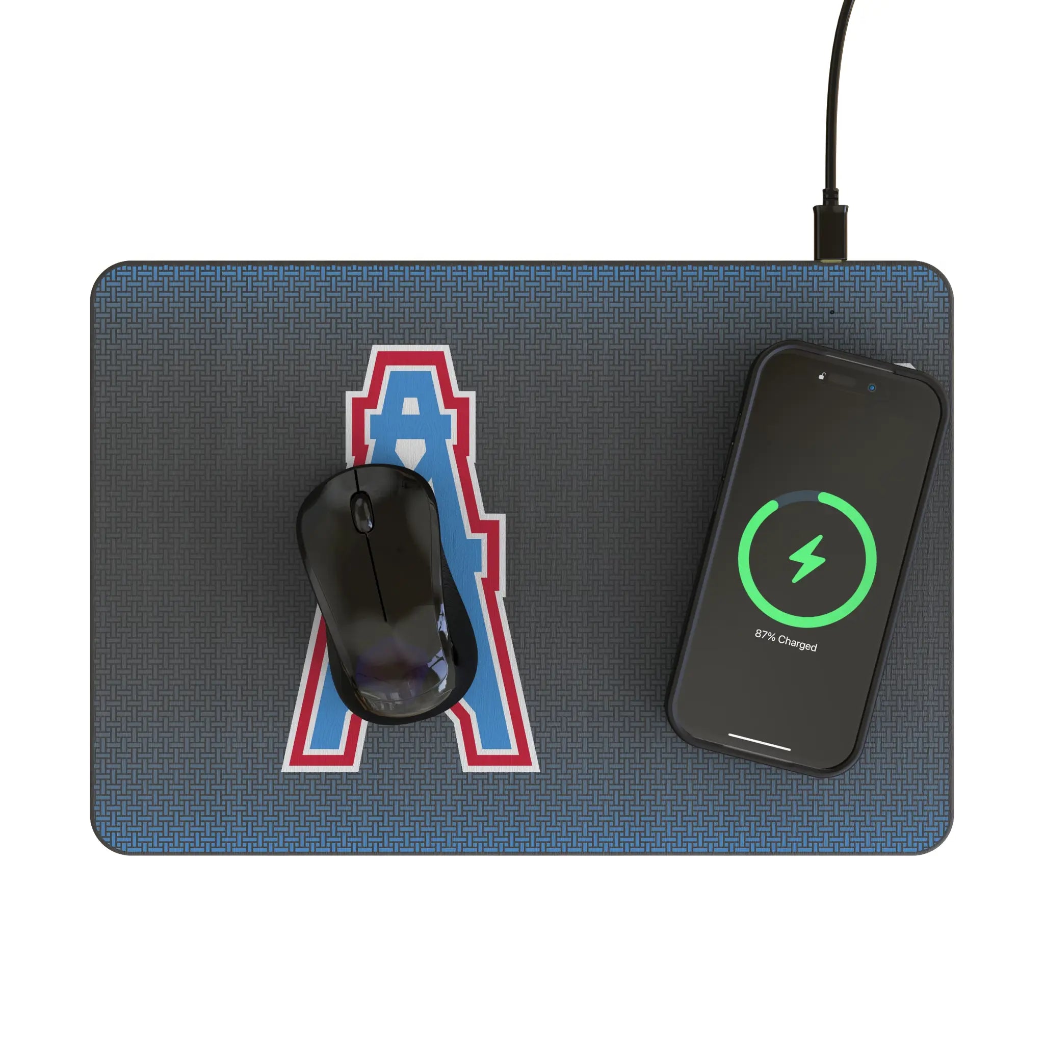 Houston Oilers Historic Collection Linen 15-Watt Wireless Charger and Mouse Pad - Lifestyle
