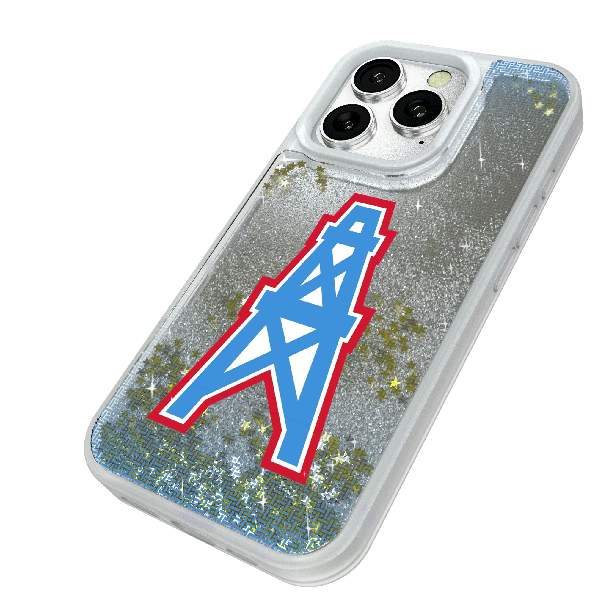 Houston Oilers Historic Collection Linen iPhone Glitter Phone Case for Apple iPhone - Isometric View#Device_iPhone 16 Pro