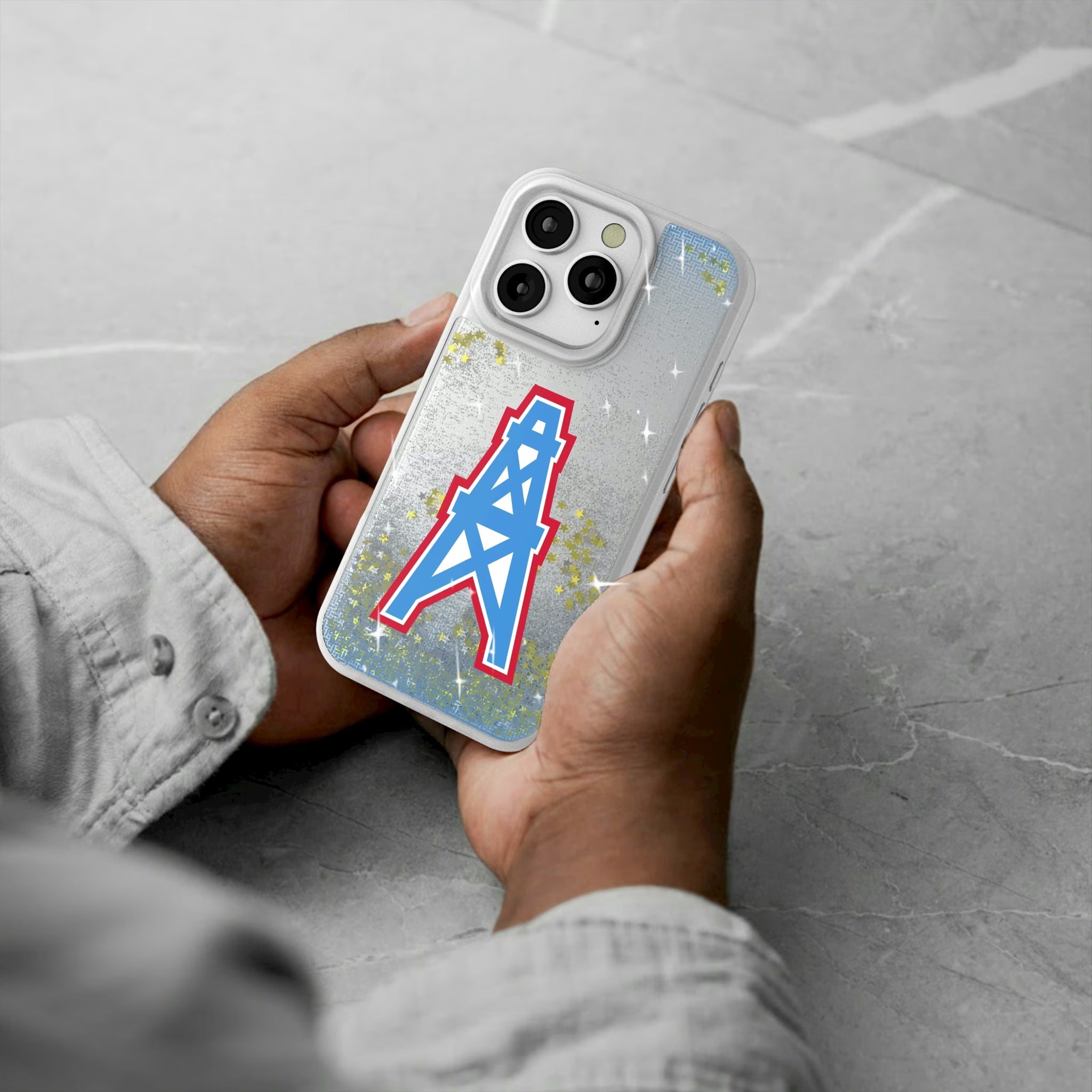 Houston Oilers Historic Collection Linen iPhone Glitter Phone Case for Apple iPhone - Lifestyle#Device_iPhone 16 Pro