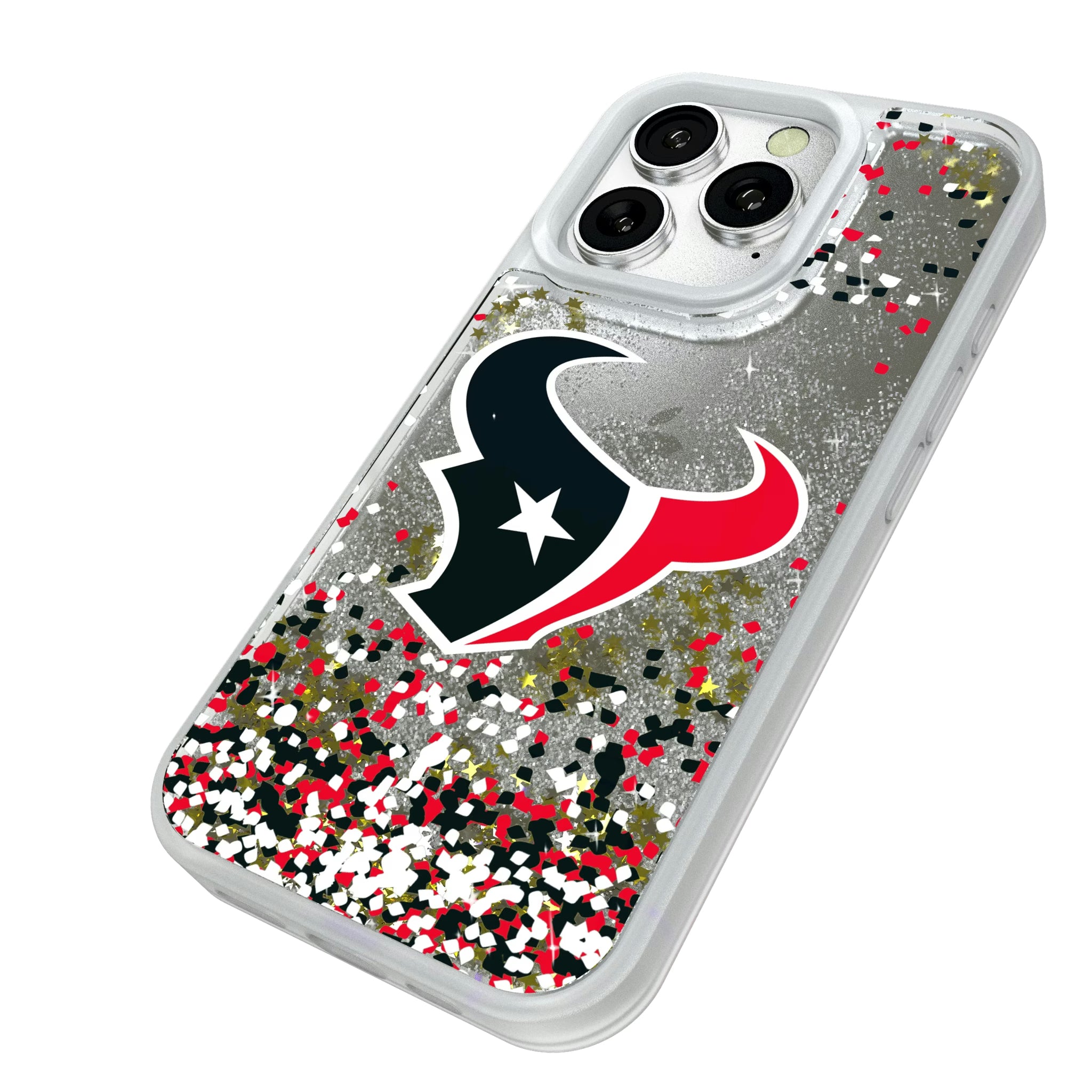 Houston Texans Confetti iPhone Glitter Phone Case for Apple iPhone - Isometric View#Device_iPhone 16 Pro