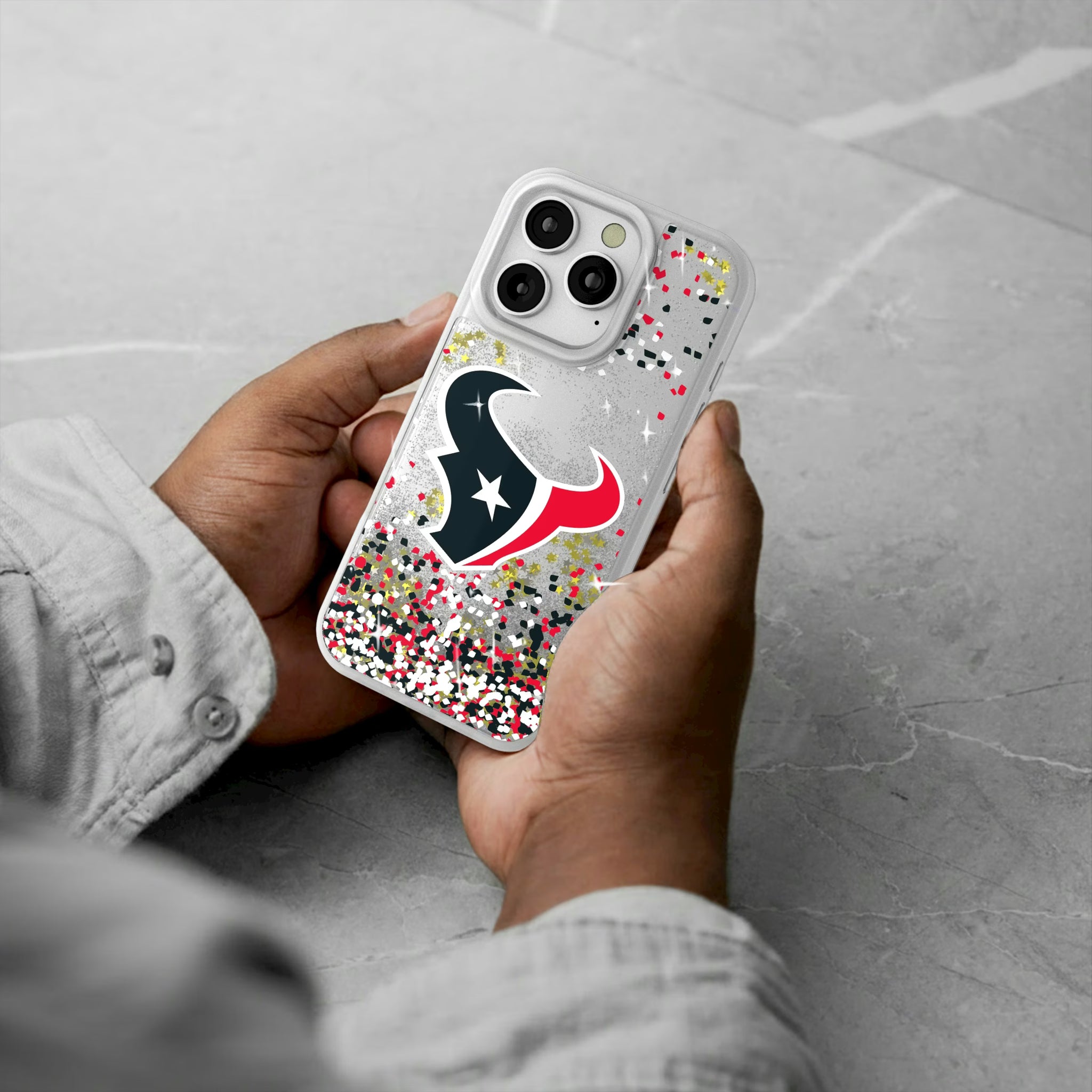 Houston Texans Confetti iPhone Glitter Phone Case for Apple iPhone - Lifestyle#Device_iPhone 16 Pro