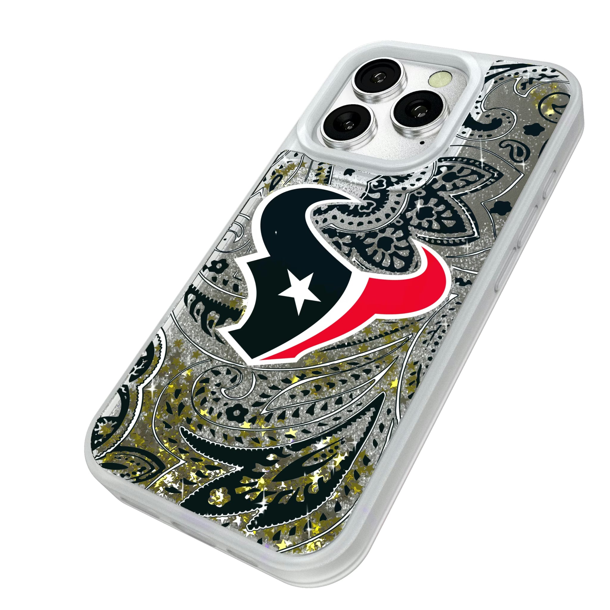 Houston Texans Paisley iPhone Glitter Phone Case for Apple iPhone - Isometric View#Device_iPhone 16 Pro