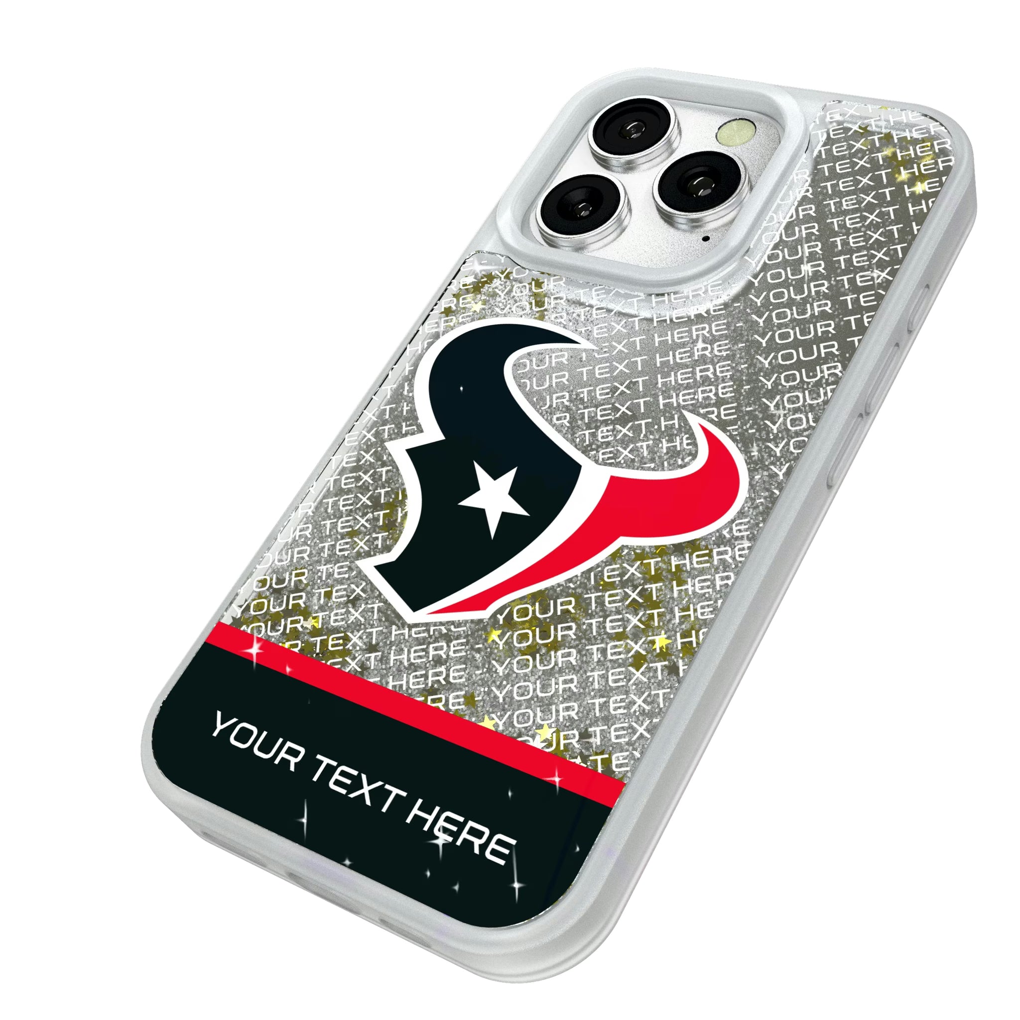 Houston Texans Personalized EndZone Plus iPhone Glitter Phone Case for Apple iPhone - Isometric View#Device_iPhone 16 Pro