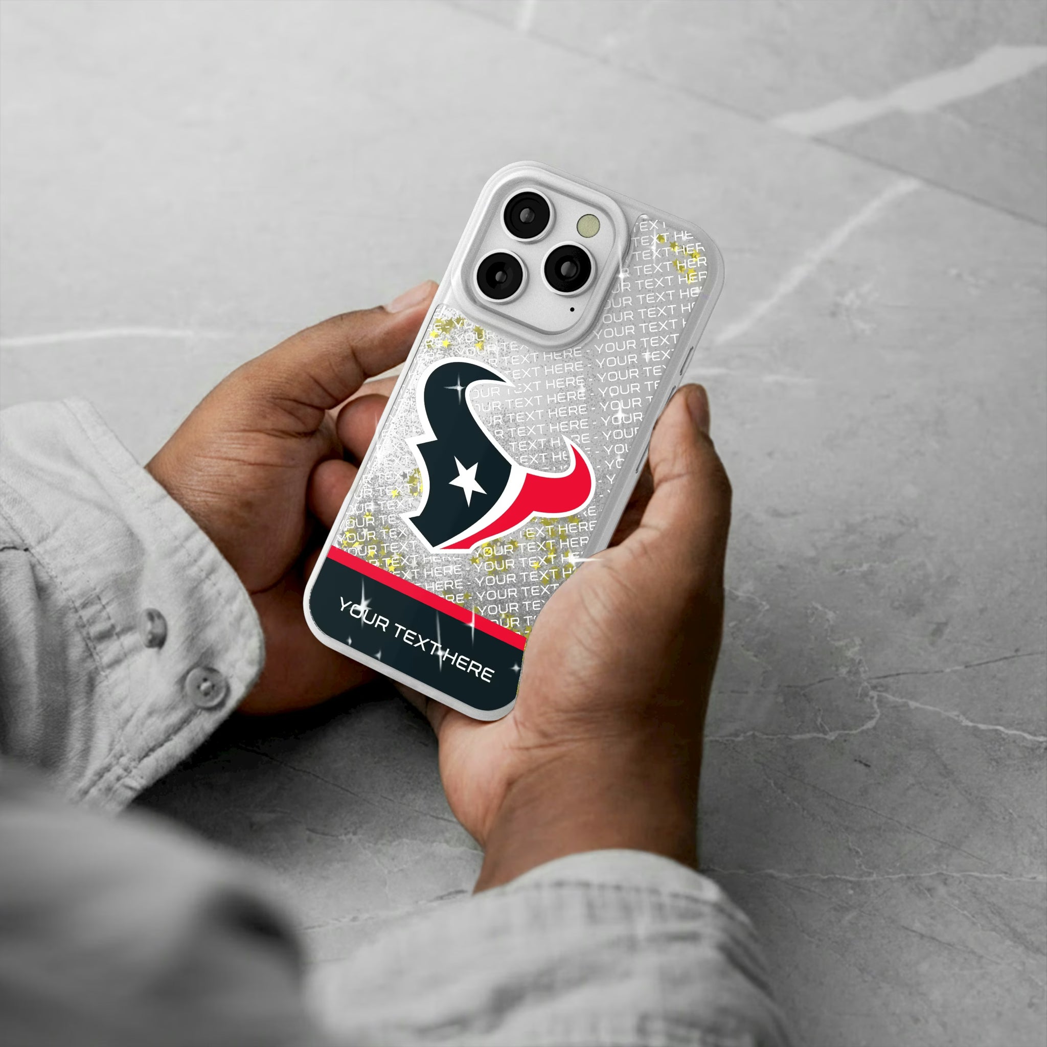 Houston Texans Personalized EndZone Plus iPhone Glitter Phone Case for Apple iPhone - Lifestyle#Device_iPhone 16 Pro