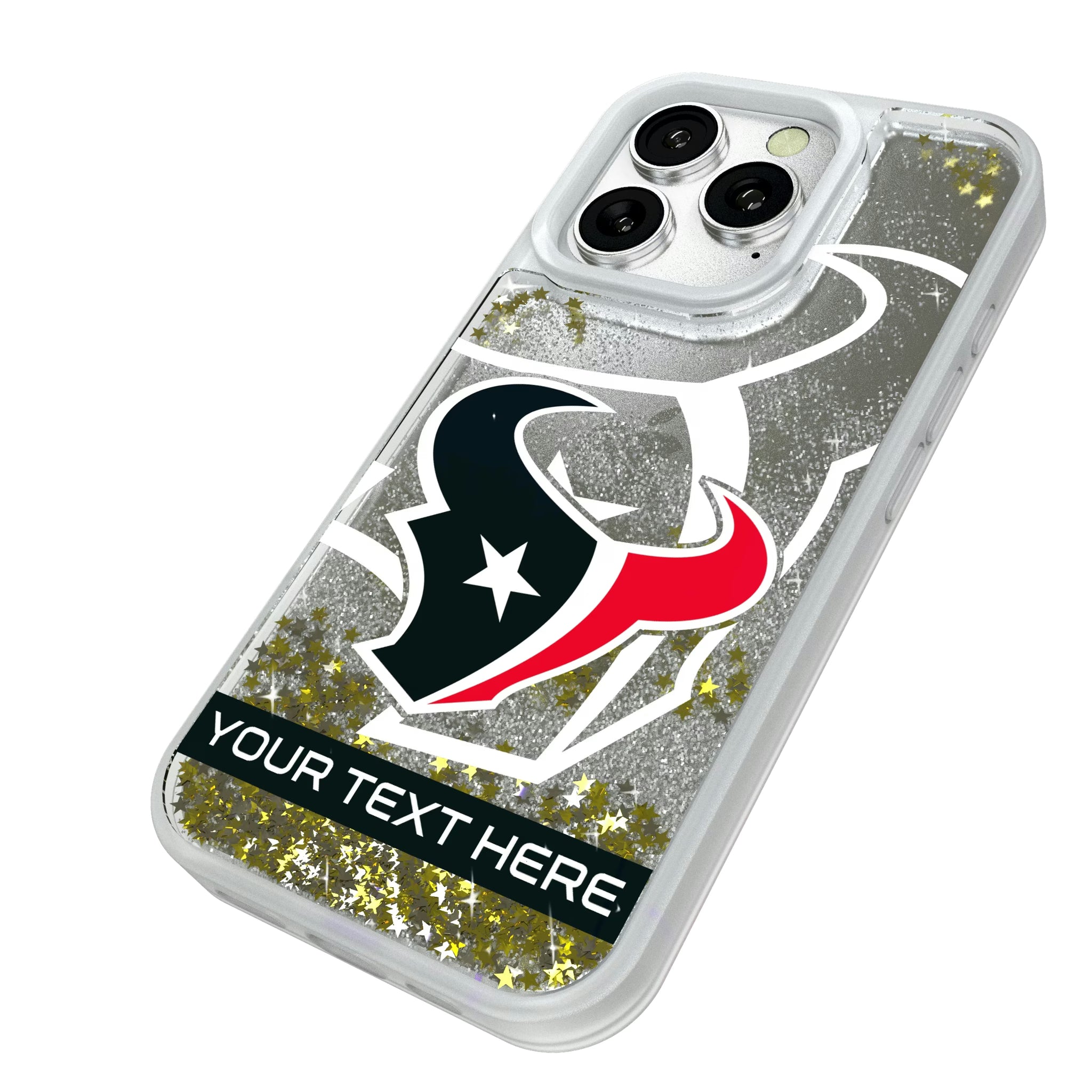 Houston Texans Personalized Tilt iPhone Glitter Phone Case for Apple iPhone - Isometric View#Device_iPhone 16 Pro