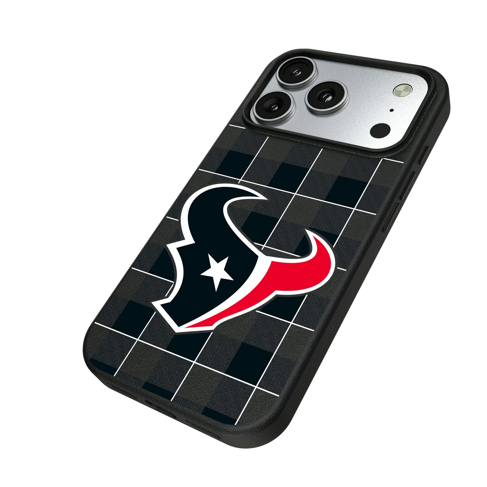 Houston Texans Plaid iPhone MagSafe Compatible Phone Case for Apple iPhone - Isometric View#Device_iPhone 17 Pro