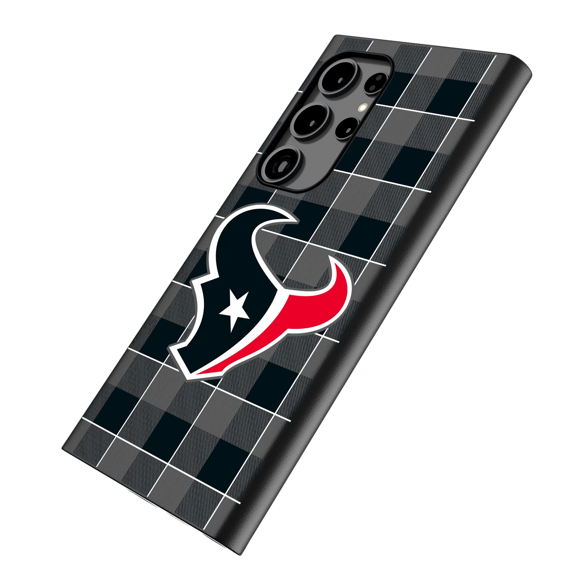 Houston Texans Plaid Galaxy MagSafe Compatible Phone Case for Samsung Galaxy - Isometric View
