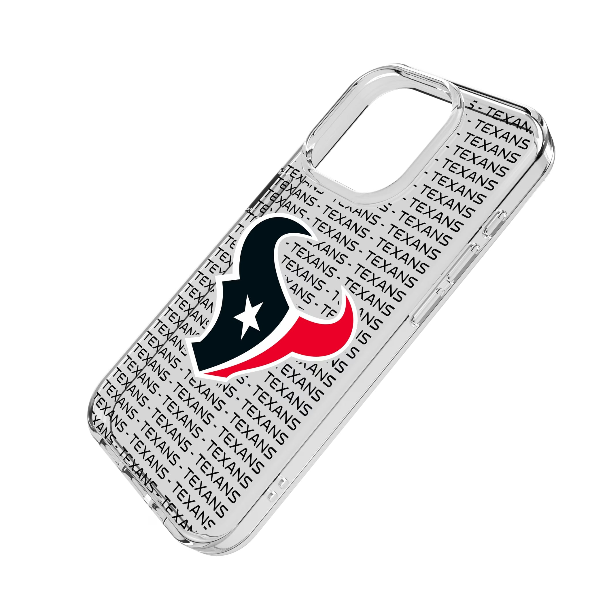 Houston Texans Text Backdrop iPhone Clear Phone Case for Apple iPhone - Isometric View