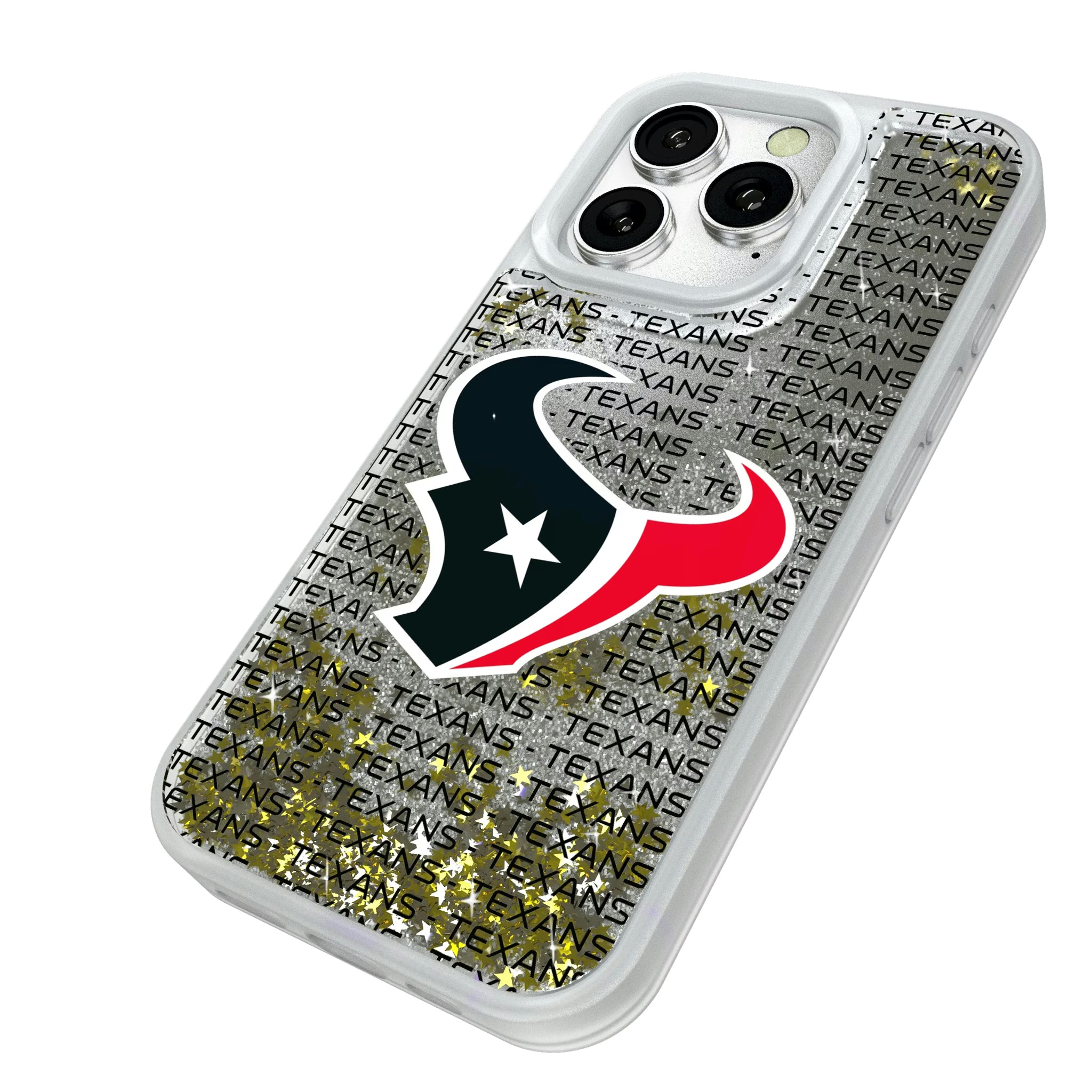 Houston Texans Text Backdrop iPhone Glitter Phone Case for Apple iPhone - Isometric View#Device_iPhone 16 Pro