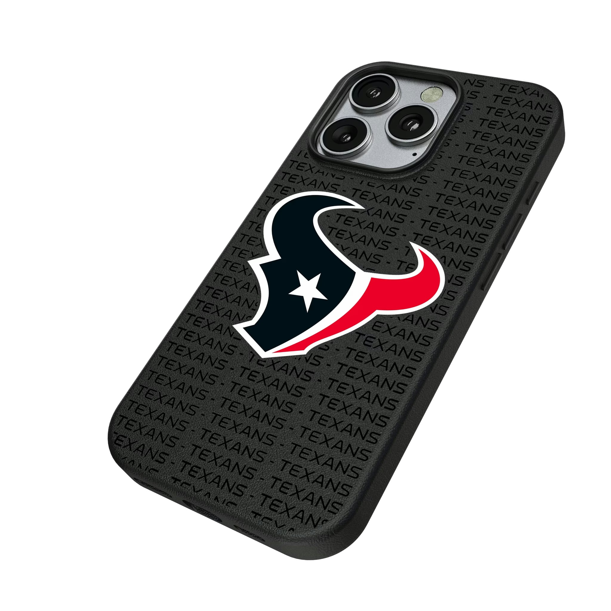 Houston Texans Text Backdrop iPhone MagSafe Compatible Phone Case for Apple iPhone - Isometric View