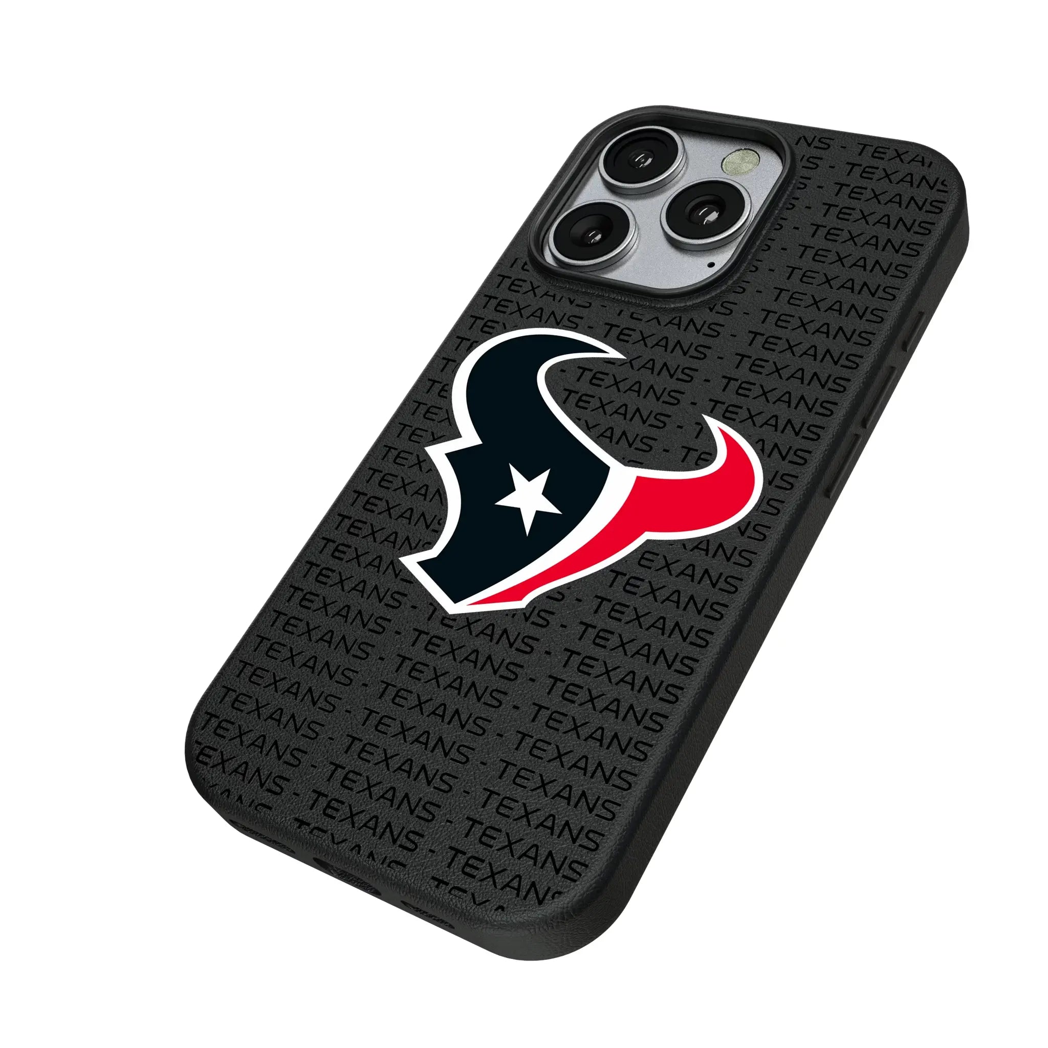 Houston Texans Text Backdrop iPhone MagSafe Compatible Phone Case for Apple iPhone - Isometric View