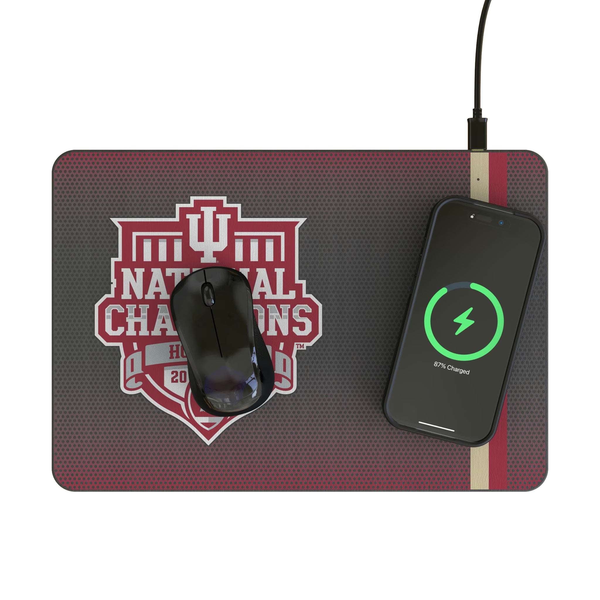 Indiana University Hoosiers 2025 College Football Playoff National Champion 15-Watt Wireless Charger and Mouse Pad - Lifestyle