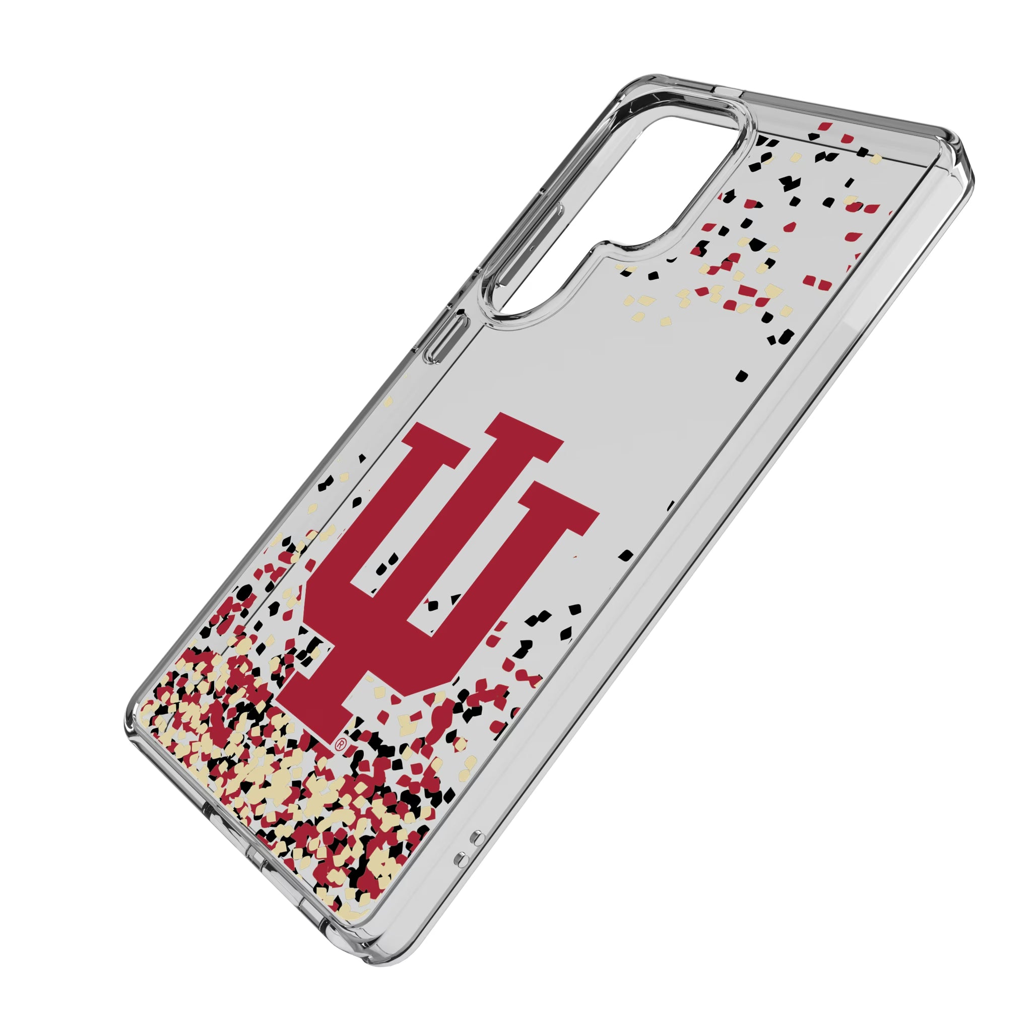 Indiana University Hoosiers Confetti Galaxy Clear Phone Case for Samsung Galaxy - Isometric View