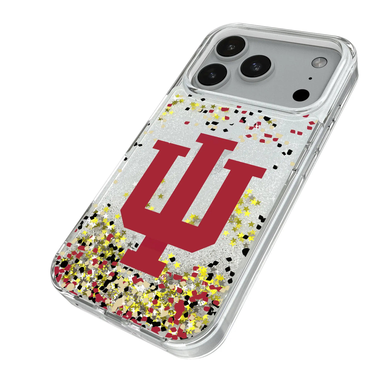 Indiana University Hoosiers Confetti iPhone Glitter Phone Case for Apple iPhone - Isometric View#Device_iPhone 18 Pro