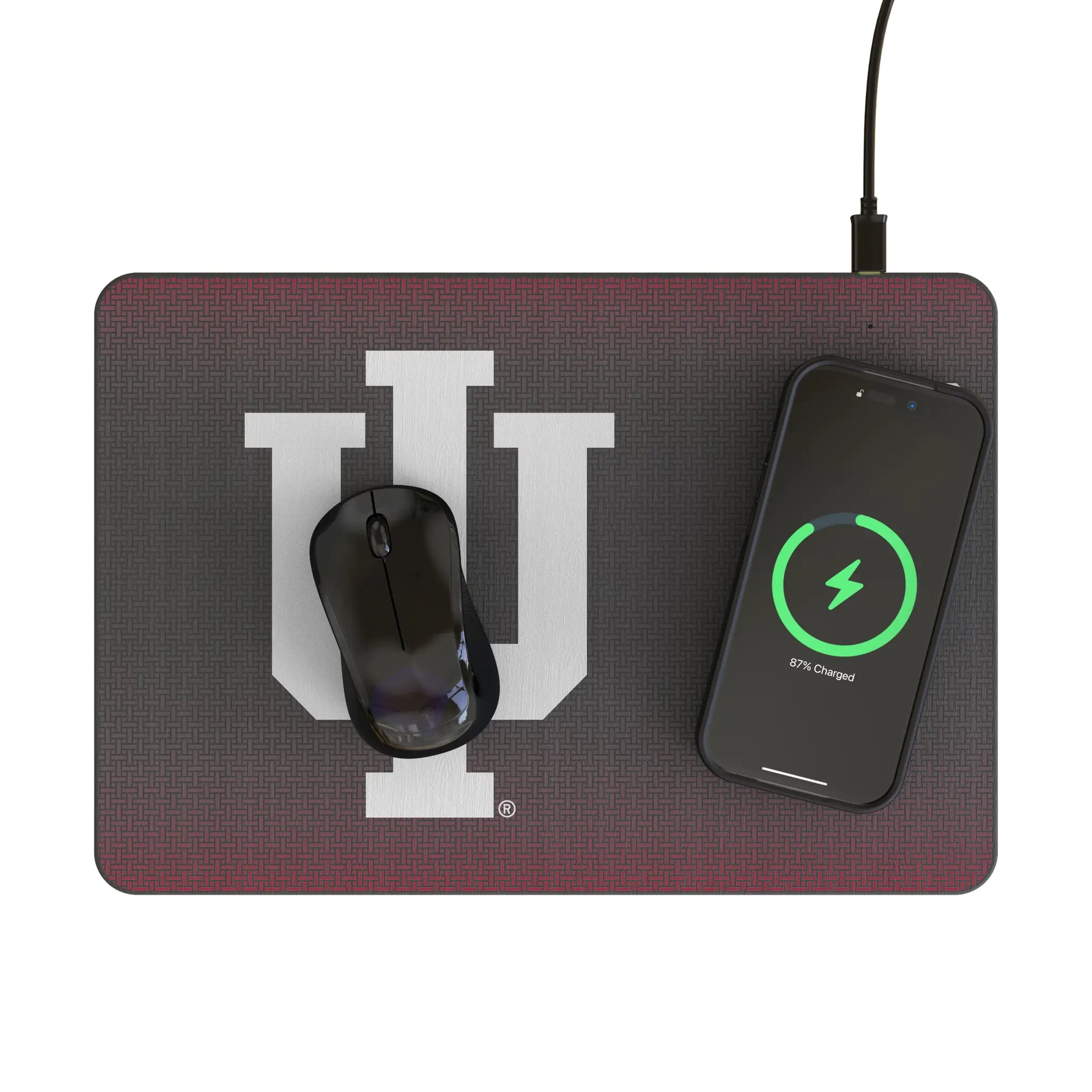 Indiana University Hoosiers Linen 15-Watt Wireless Charger and Mouse Pad - Lifestyle