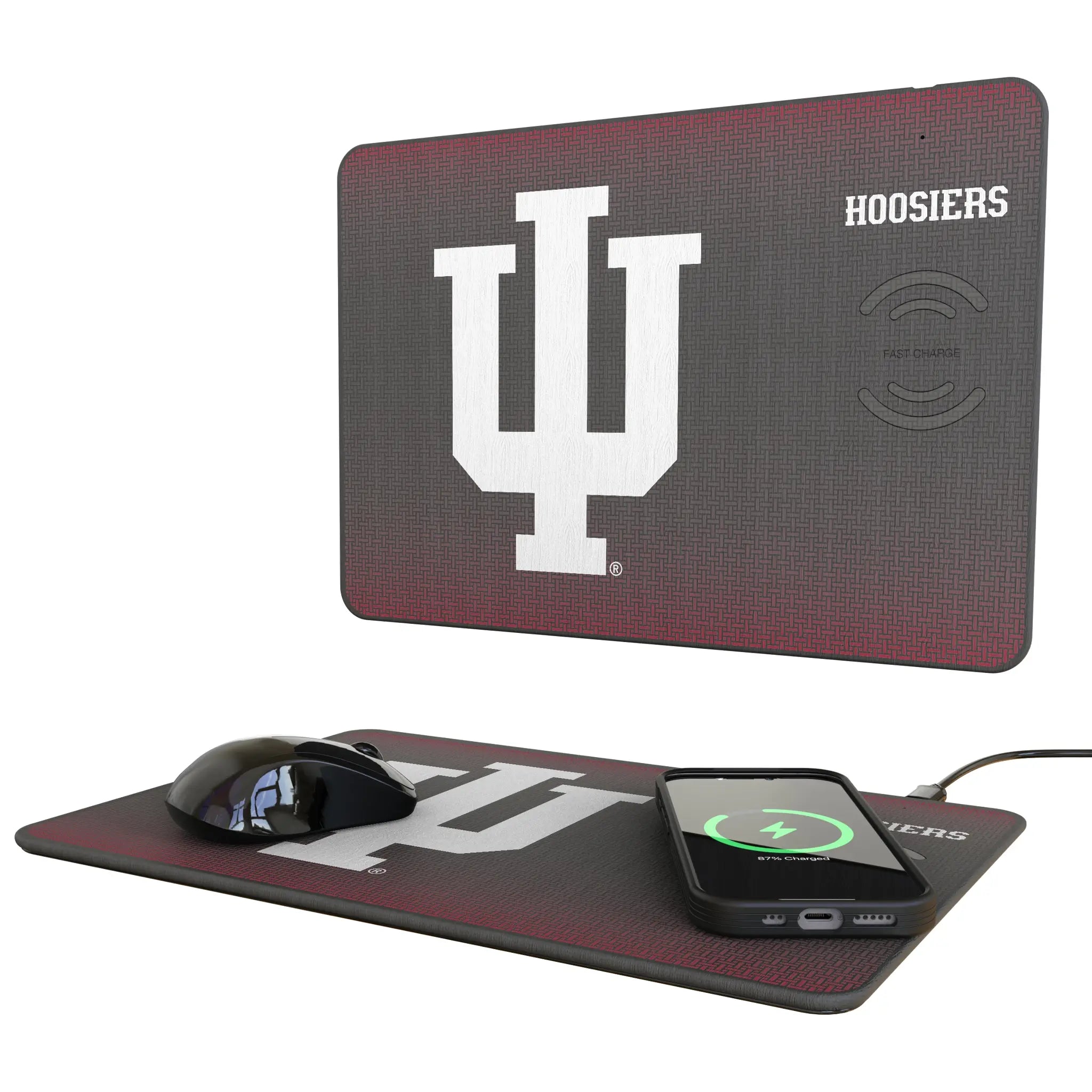 Indiana University Hoosiers Linen 15-Watt Wireless Charger and Mouse Pad