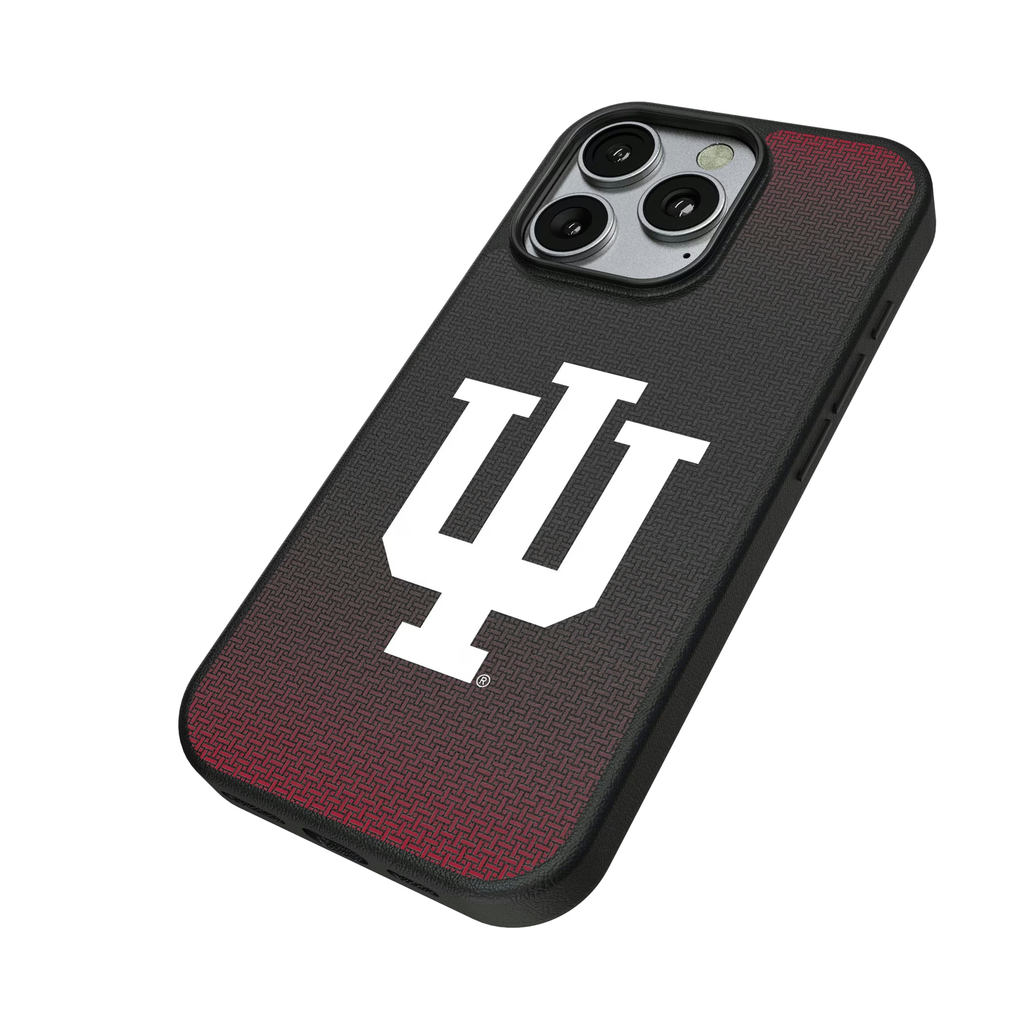 Indiana University Hoosiers Linen iPhone MagSafe Compatible Phone Case for Apple iPhone - Isometric View