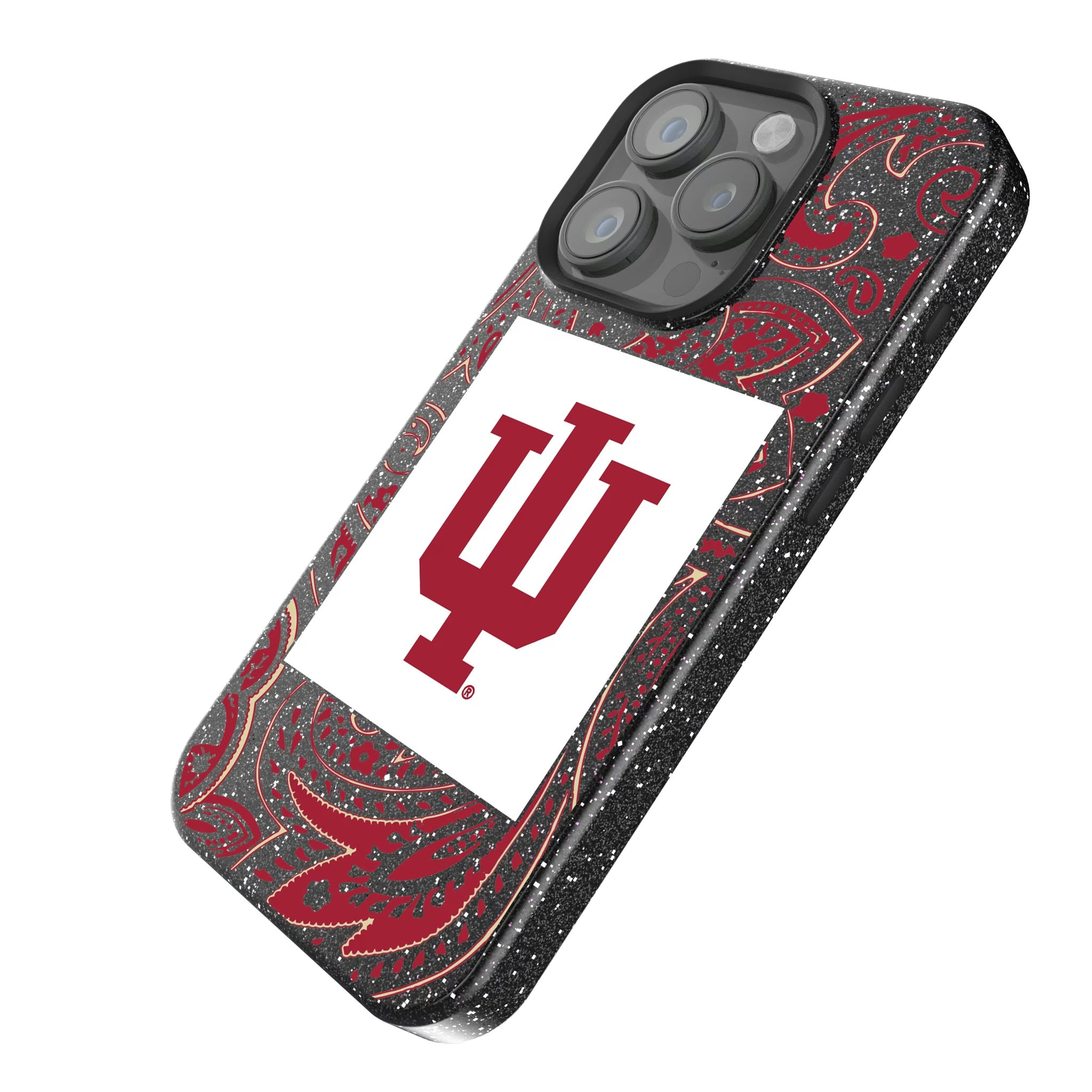 Indiana University Hoosiers Paisley iPhone Bling Phone Case for Apple iPhone - Isometric View