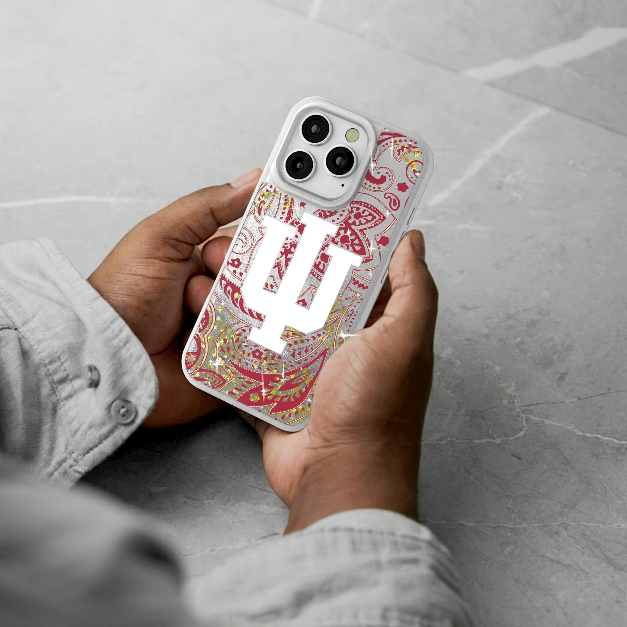 Indiana University Hoosiers Paisley iPhone Glitter Phone Case for Apple iPhone - Lifestyle#Device_iPhone 16 Pro