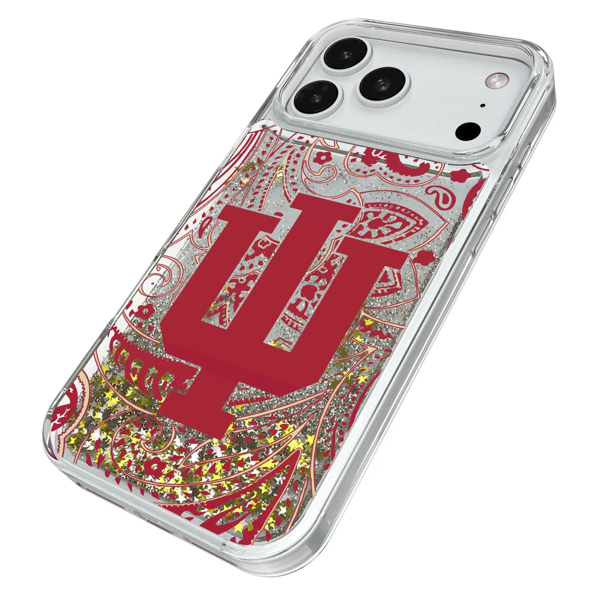 Indiana University Hoosiers Paisley iPhone Glitter Phone Case for Apple iPhone - Isometric View#Device_iPhone 18 Pro Max
