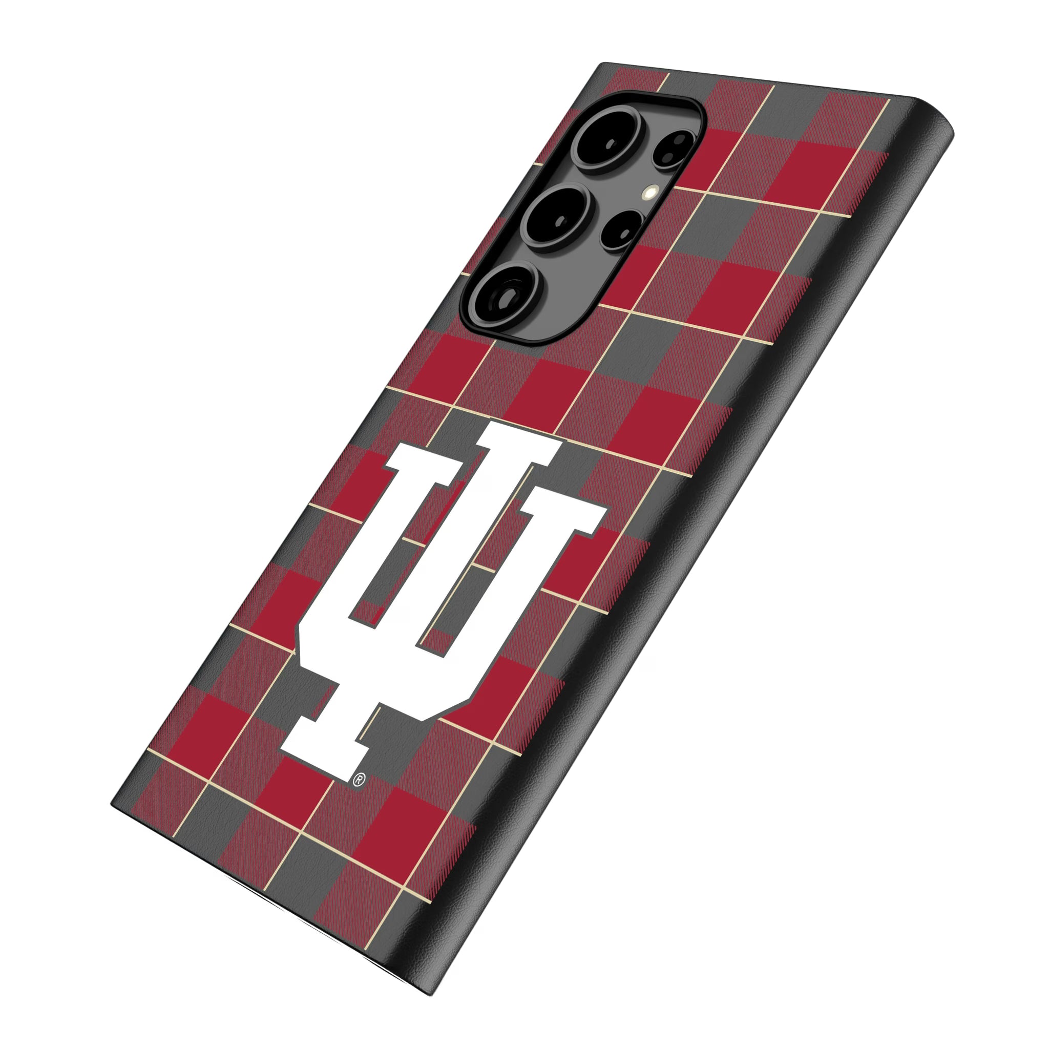 Indiana University Hoosiers Plaid Galaxy MagSafe Compatible Phone Case for Samsung Galaxy - Isometric View