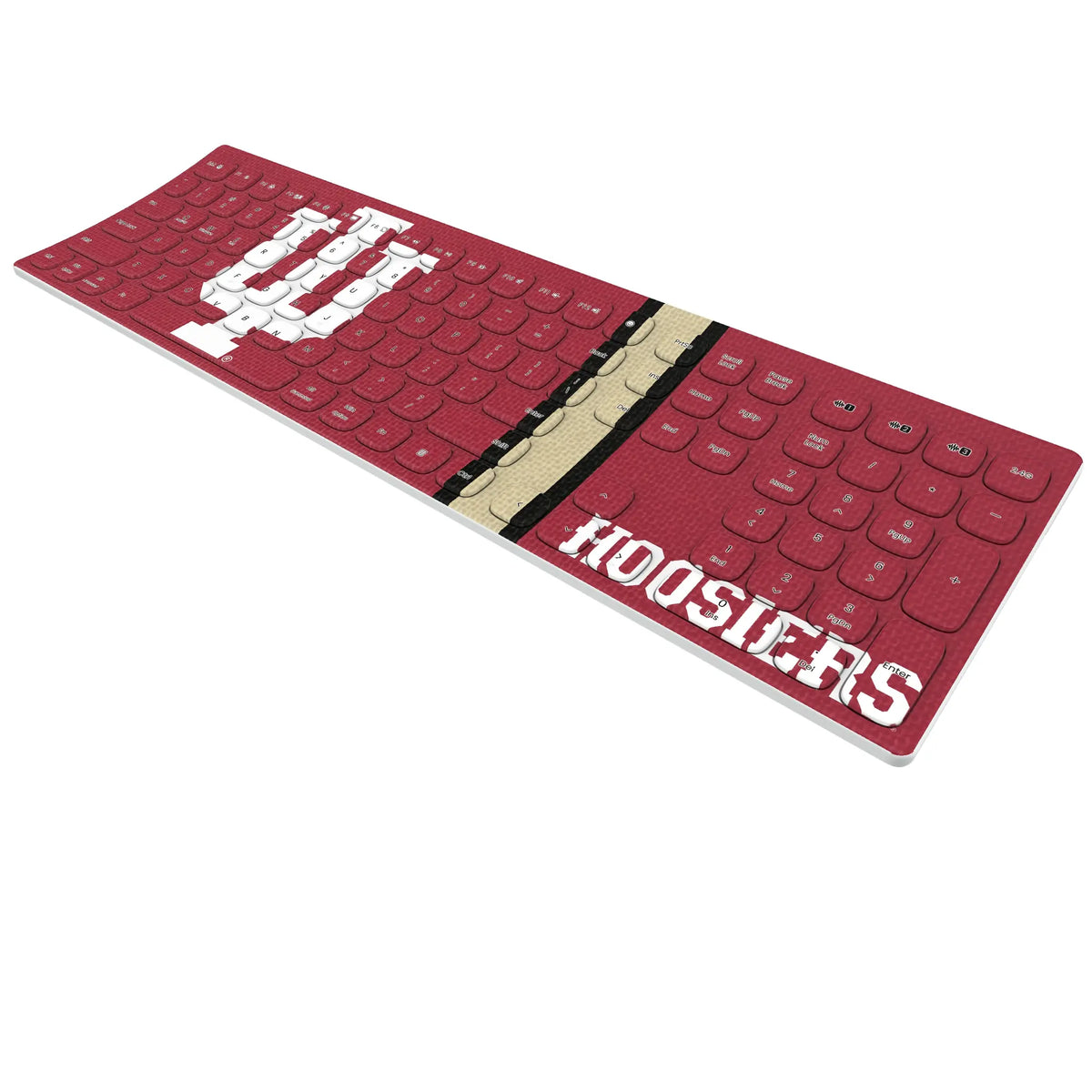 Indiana University Hoosiers Stripe KKB605 Curved Wireless Keyboard - Isometric View