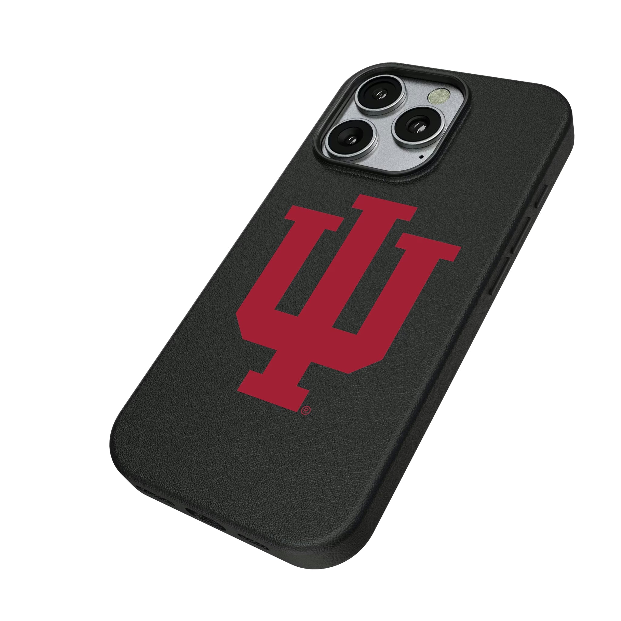Indiana University Hoosiers Text Backdrop iPhone MagSafe Compatible Phone Case for Apple iPhone - Isometric View