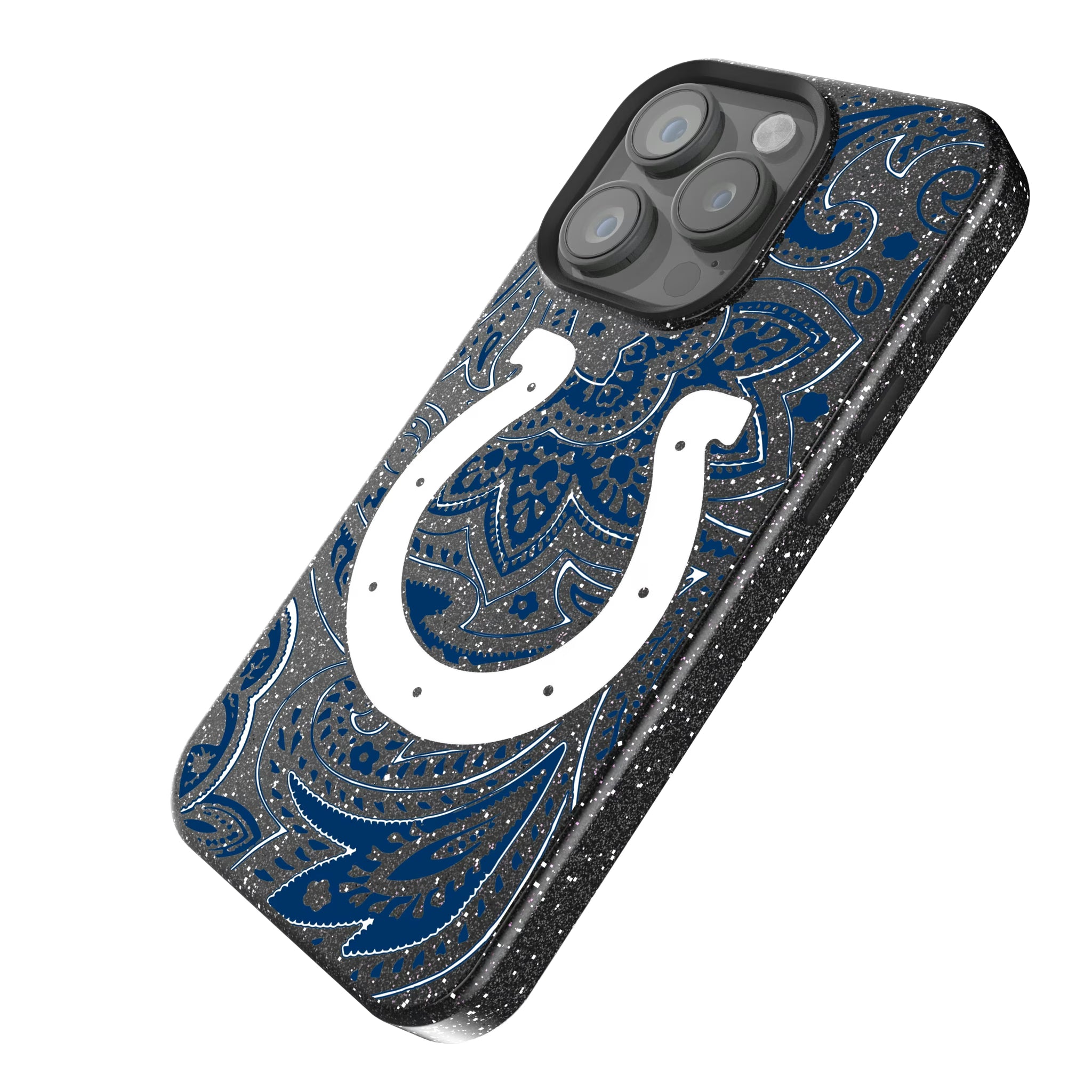 Indianapolis Colts Paisley iPhone Bling Phone Case for Apple iPhone - Isometric View