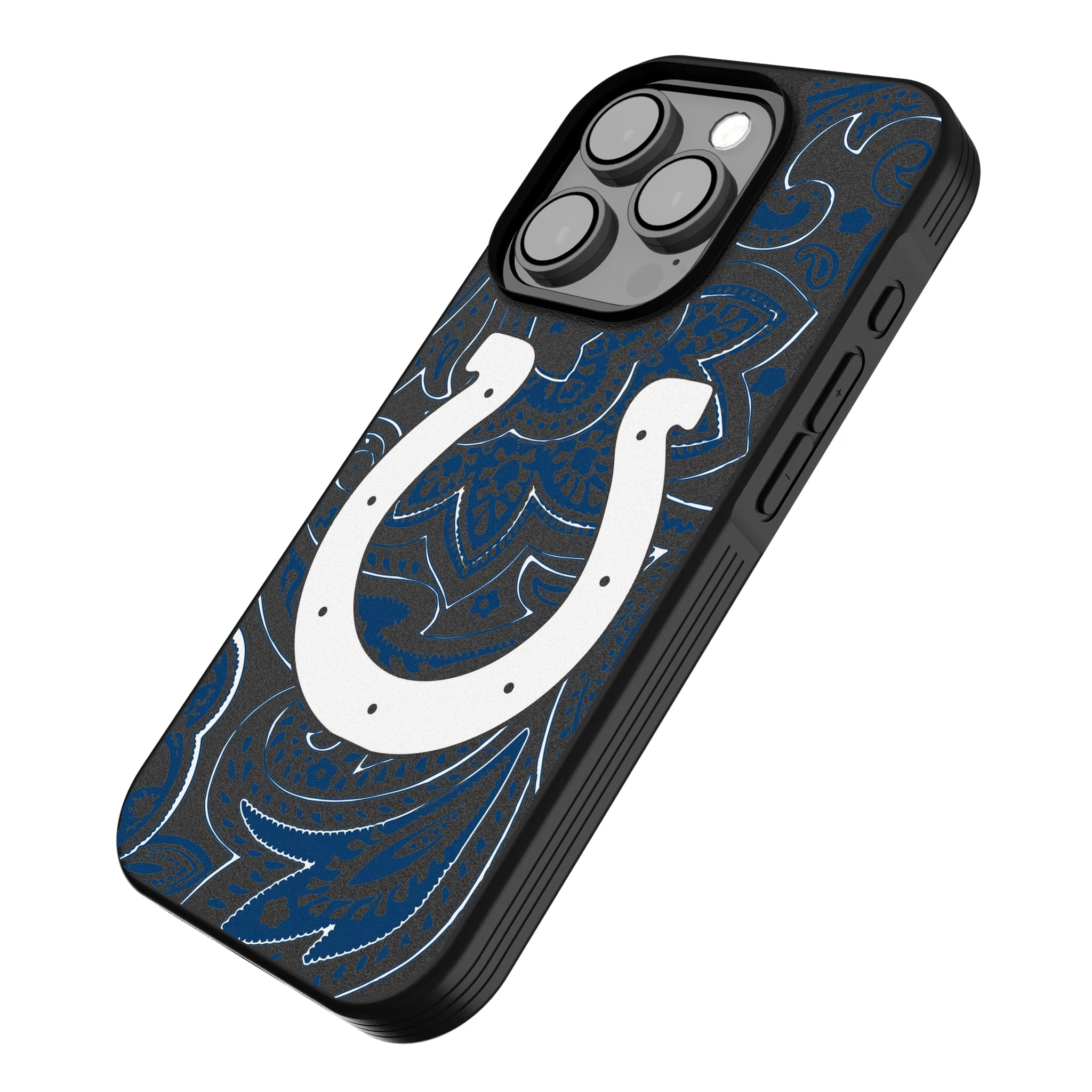 Indianapolis Colts Paisley iPhone Bump Phone Case for Apple iPhone - Isometric View
